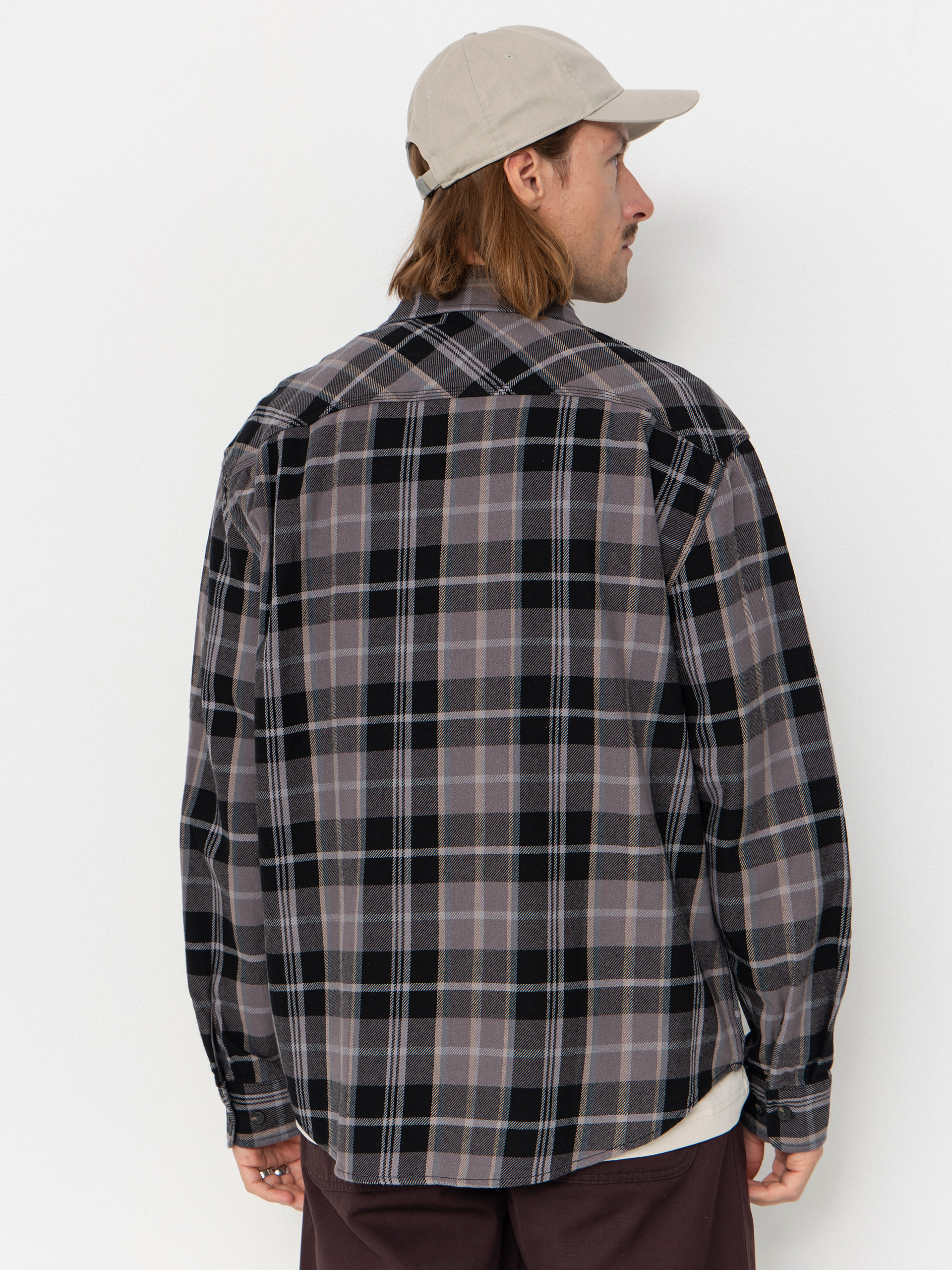 Риза Brixton Vintage Wash Flannel (black/charcoal beige/slate)