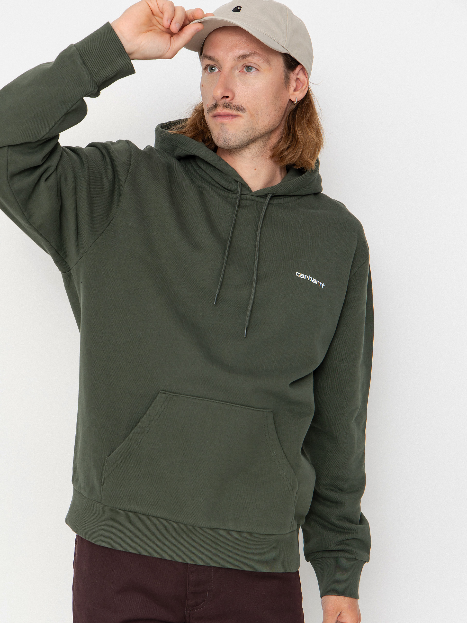 Суитшърт с качулка Carhartt WIP Script Embroidery HD (opuntia/white)