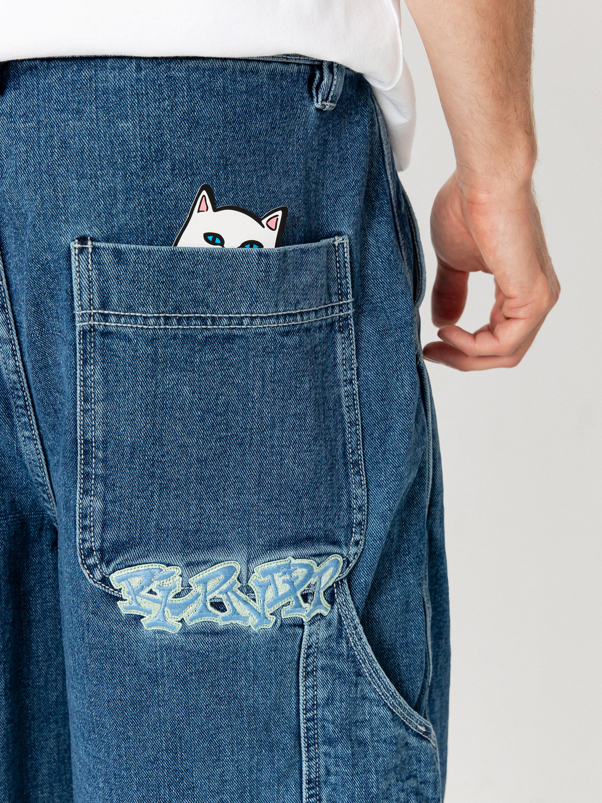 Къси панталони RipNDip Ace Ultra Wide Leg (medium wash)