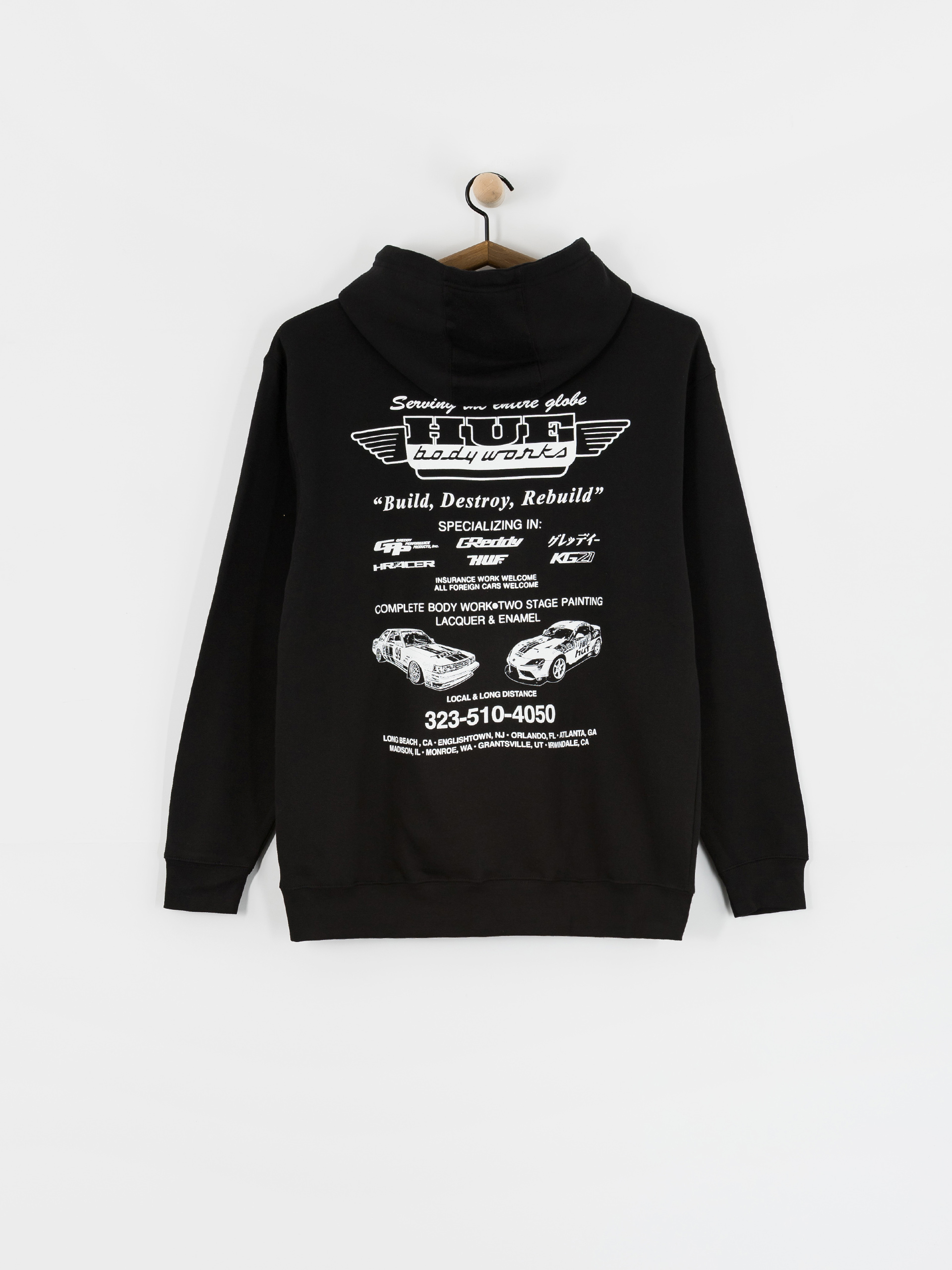 Суитшърт с качулка HUF X Greddy Body Works HD (black)