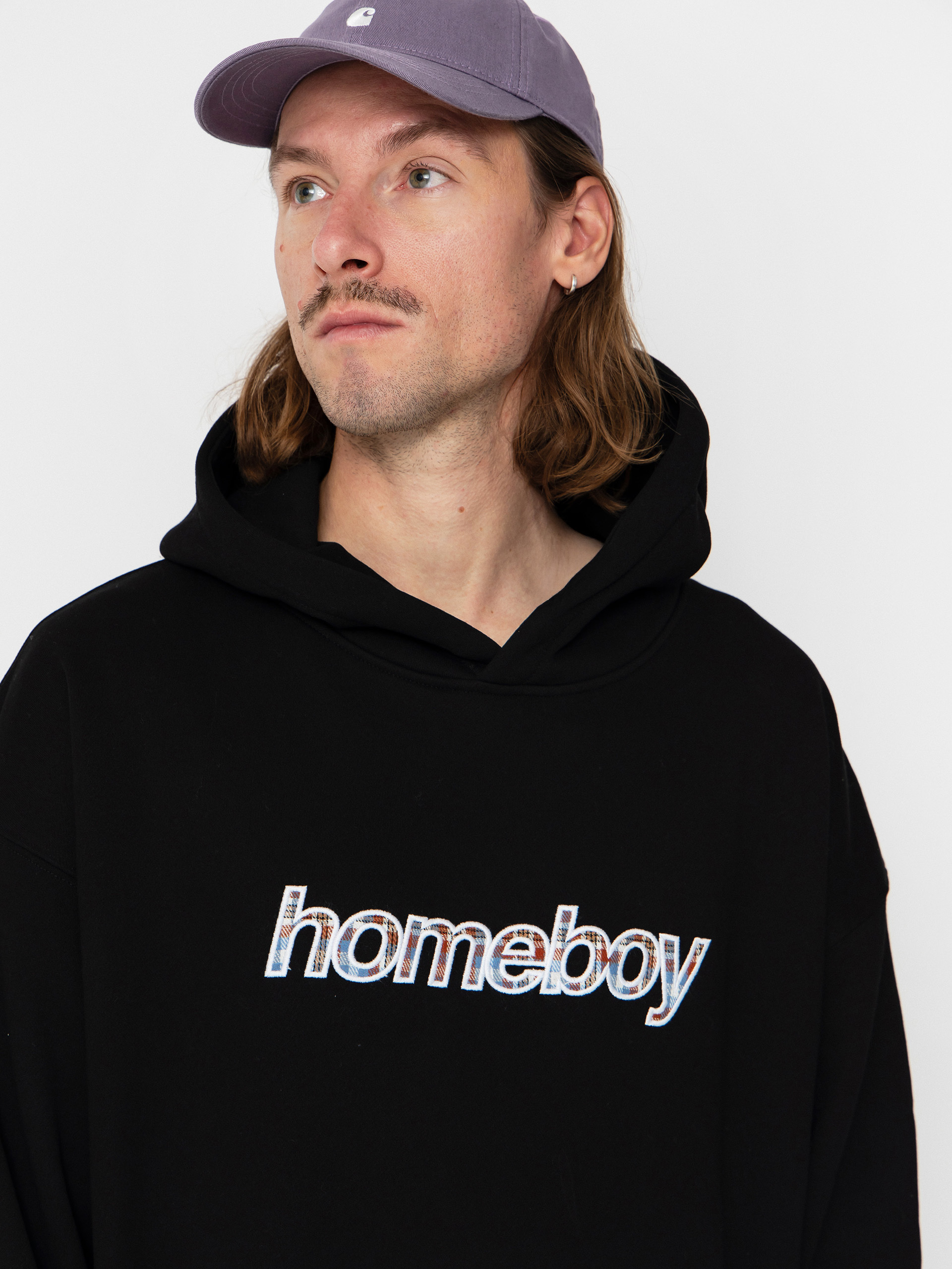Суитшърт с качулка Homeboy Plaid Helvetica HD (black)