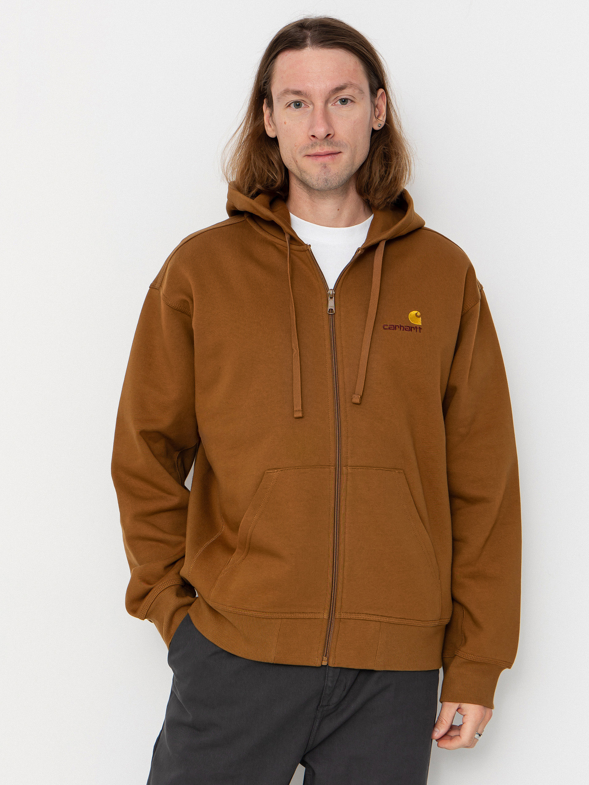 Суитшърт с качулка Carhartt WIP American Script ZHD (hamilton brown)