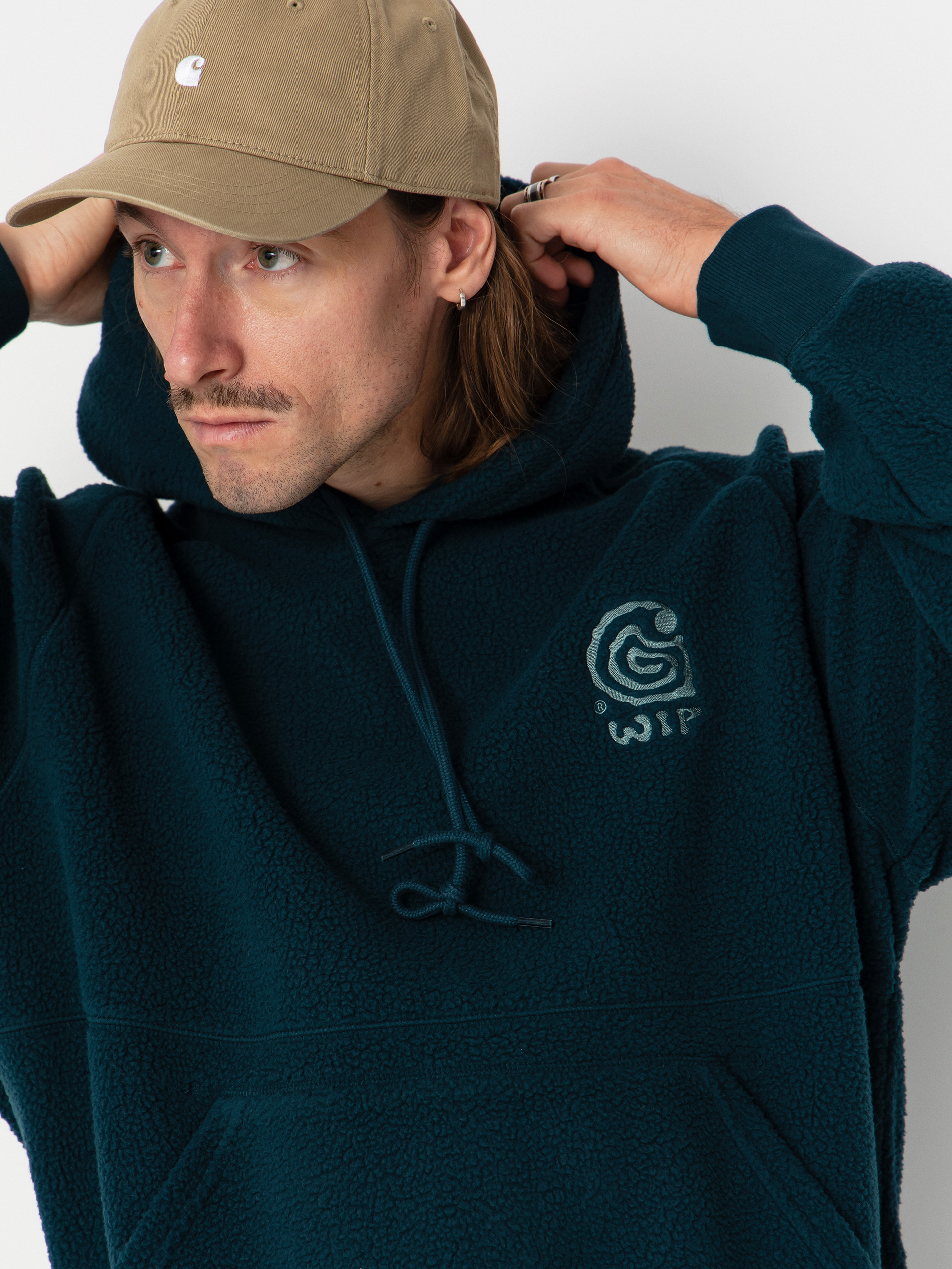 Суитшърт с качулка Carhartt WIP Helix HD (deep lagoon/silver pine)