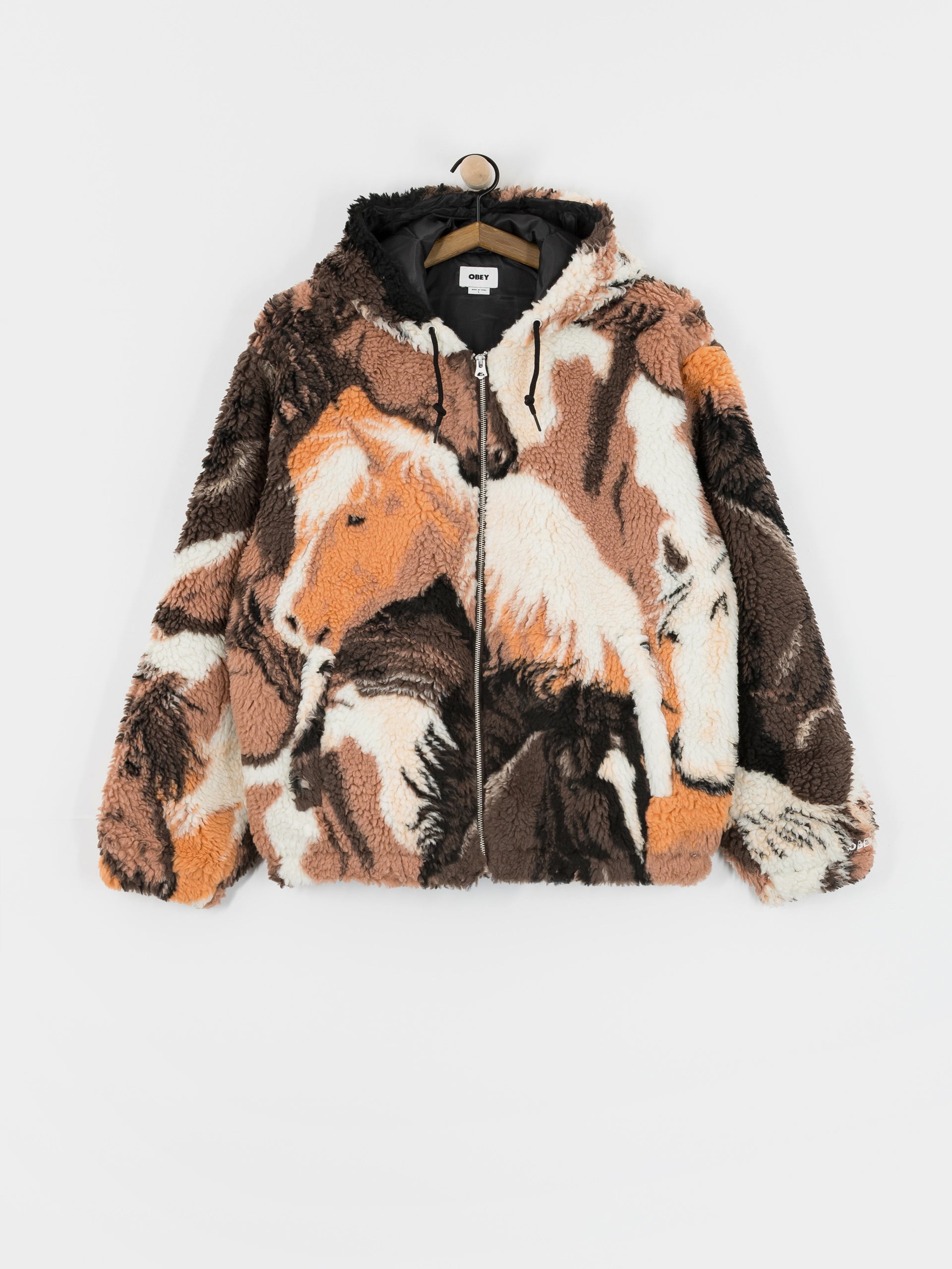 Мъжки Поларени суитшърт OBEY Obey Horses Sherpa (brown multi)