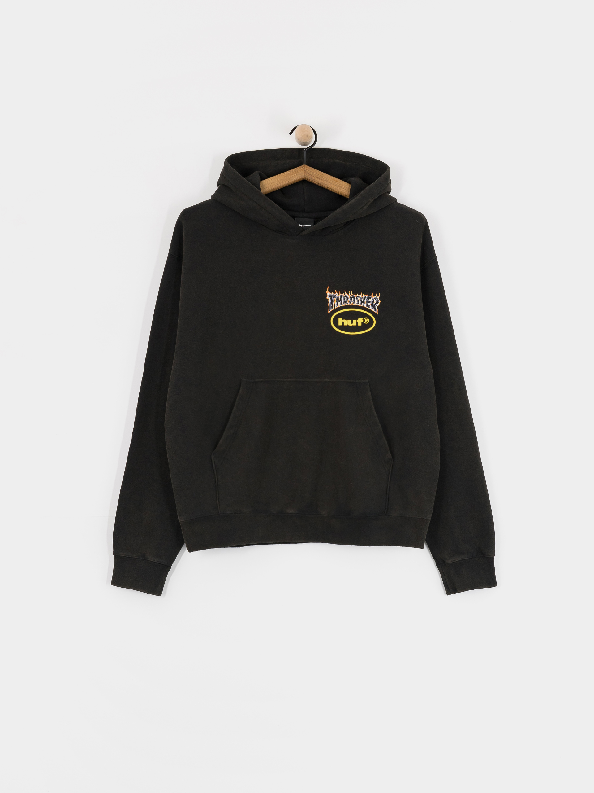 Суитшърт с качулка HUF X Thrasher Meltdown Heavyweight HD (washed black)