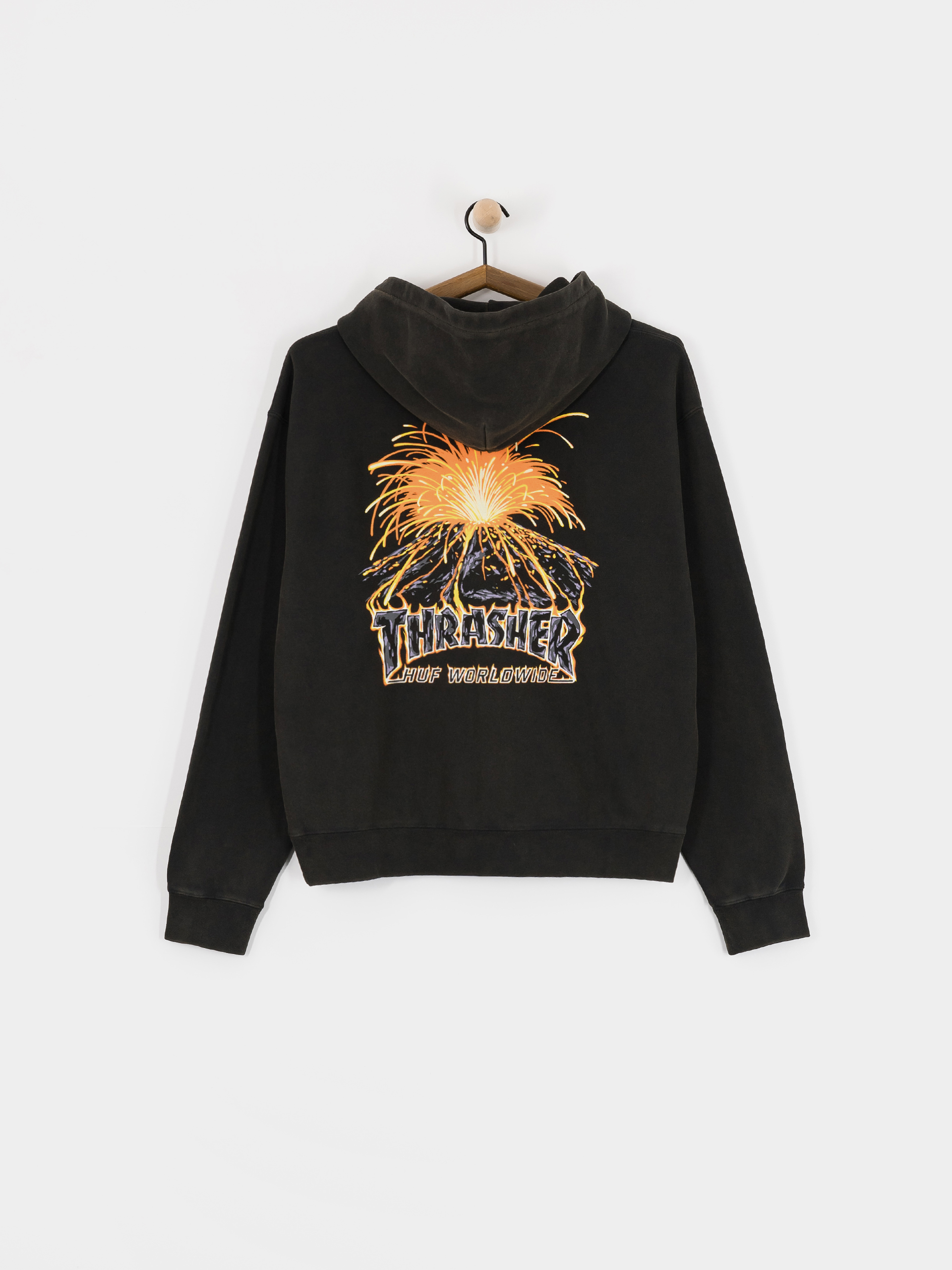 Суитшърт с качулка HUF X Thrasher Meltdown Heavyweight HD (washed black)