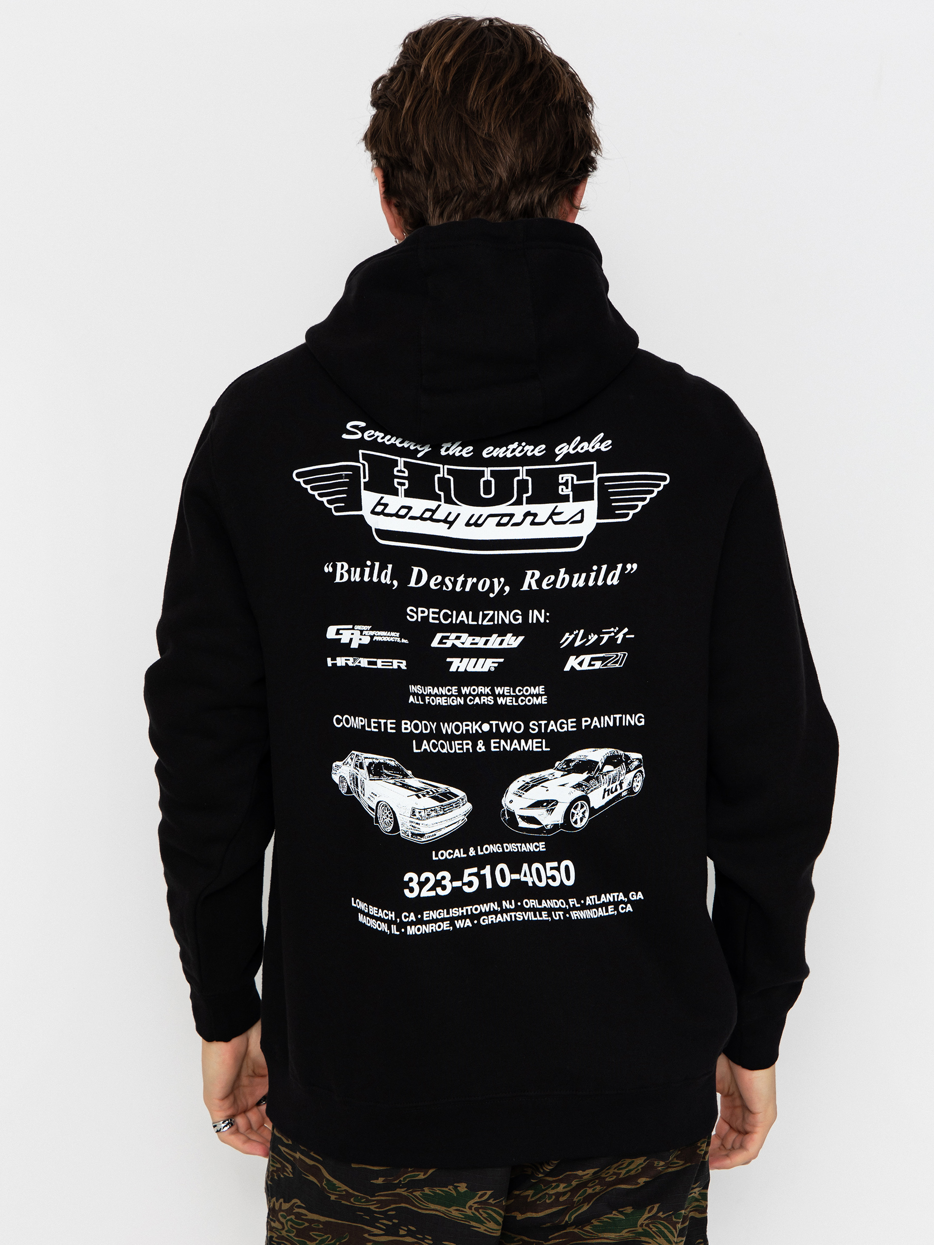 Суитшърт с качулка HUF X Greddy Body Works HD (black)