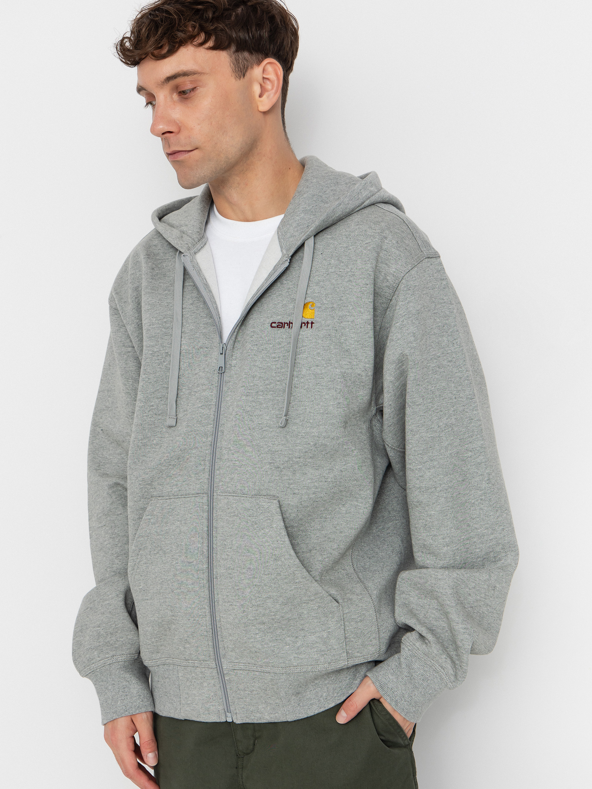 Суитшърт с качулка Carhartt WIP American Script ZHD (grey heather)
