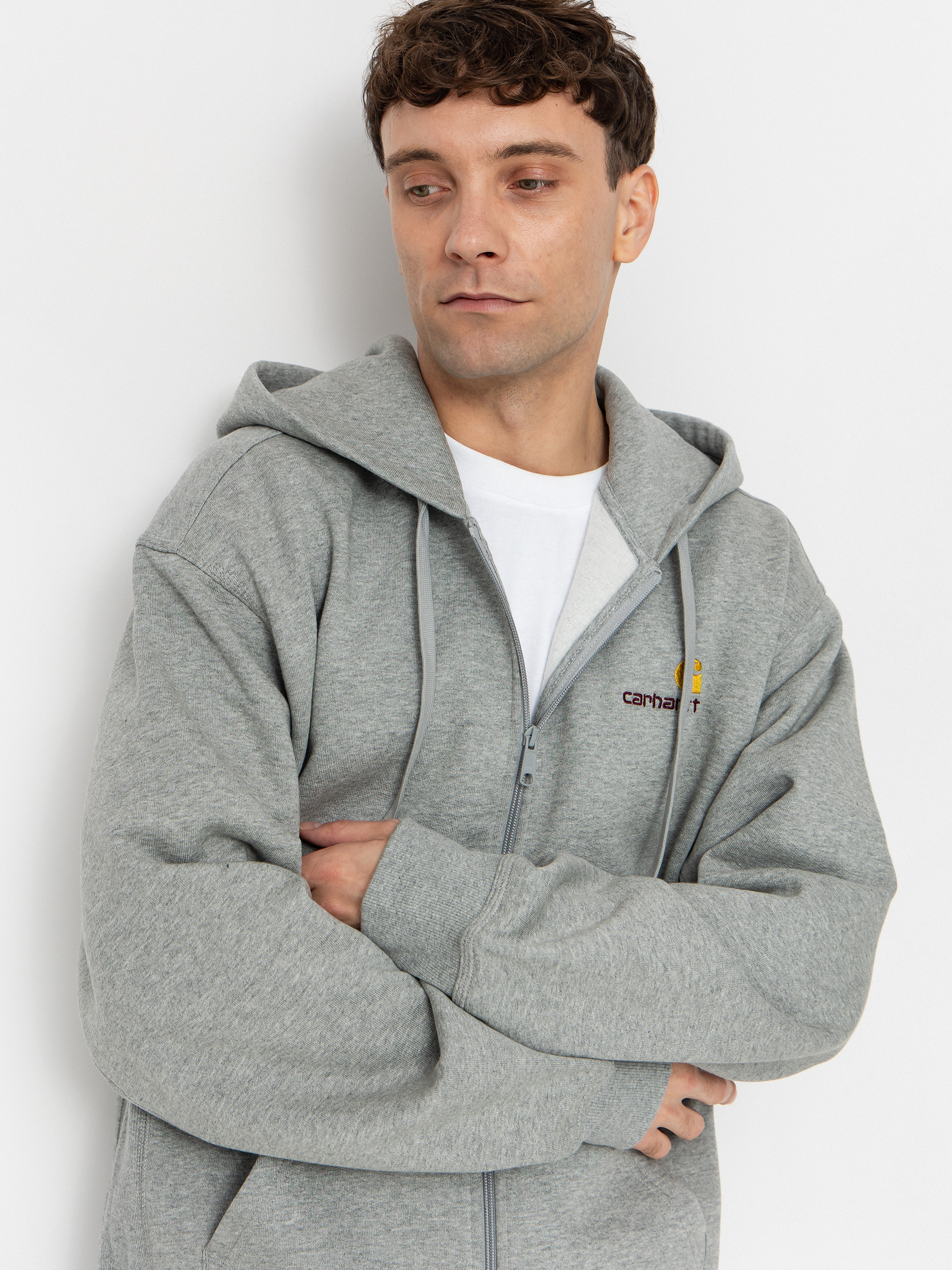 Суитшърт с качулка Carhartt WIP American Script ZHD (grey heather)