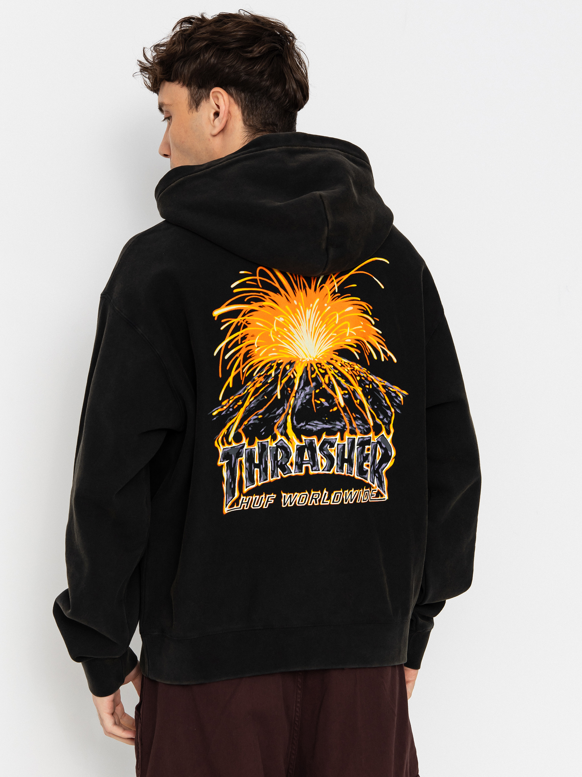 Суитшърт с качулка HUF X Thrasher Meltdown Heavyweight HD (washed black)