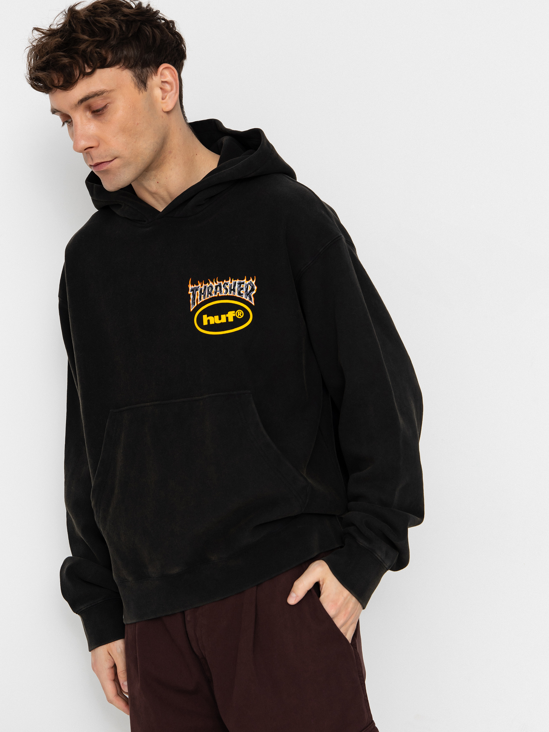 Суитшърт с качулка HUF X Thrasher Meltdown Heavyweight HD (washed black)