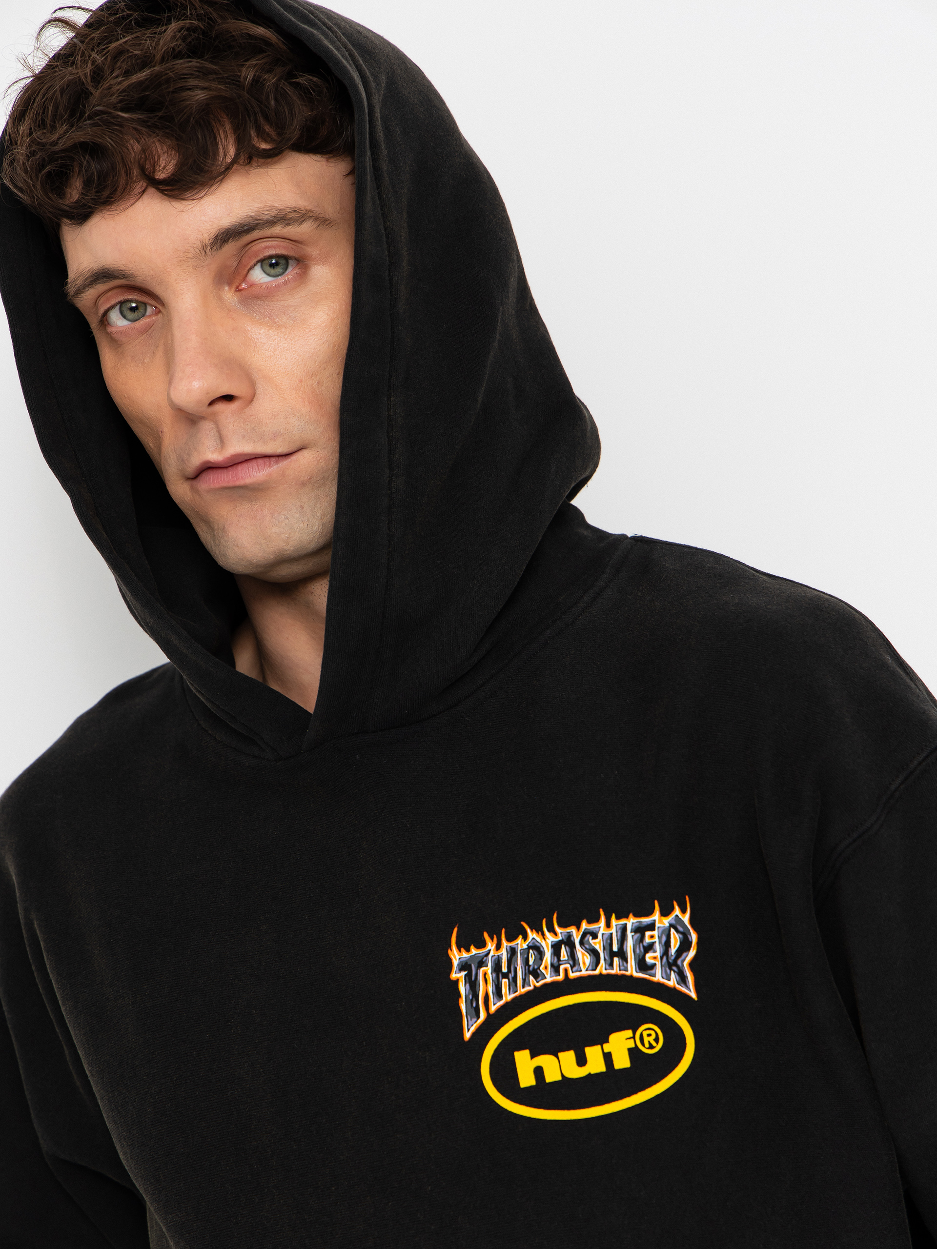 Суитшърт с качулка HUF X Thrasher Meltdown Heavyweight HD (washed black)