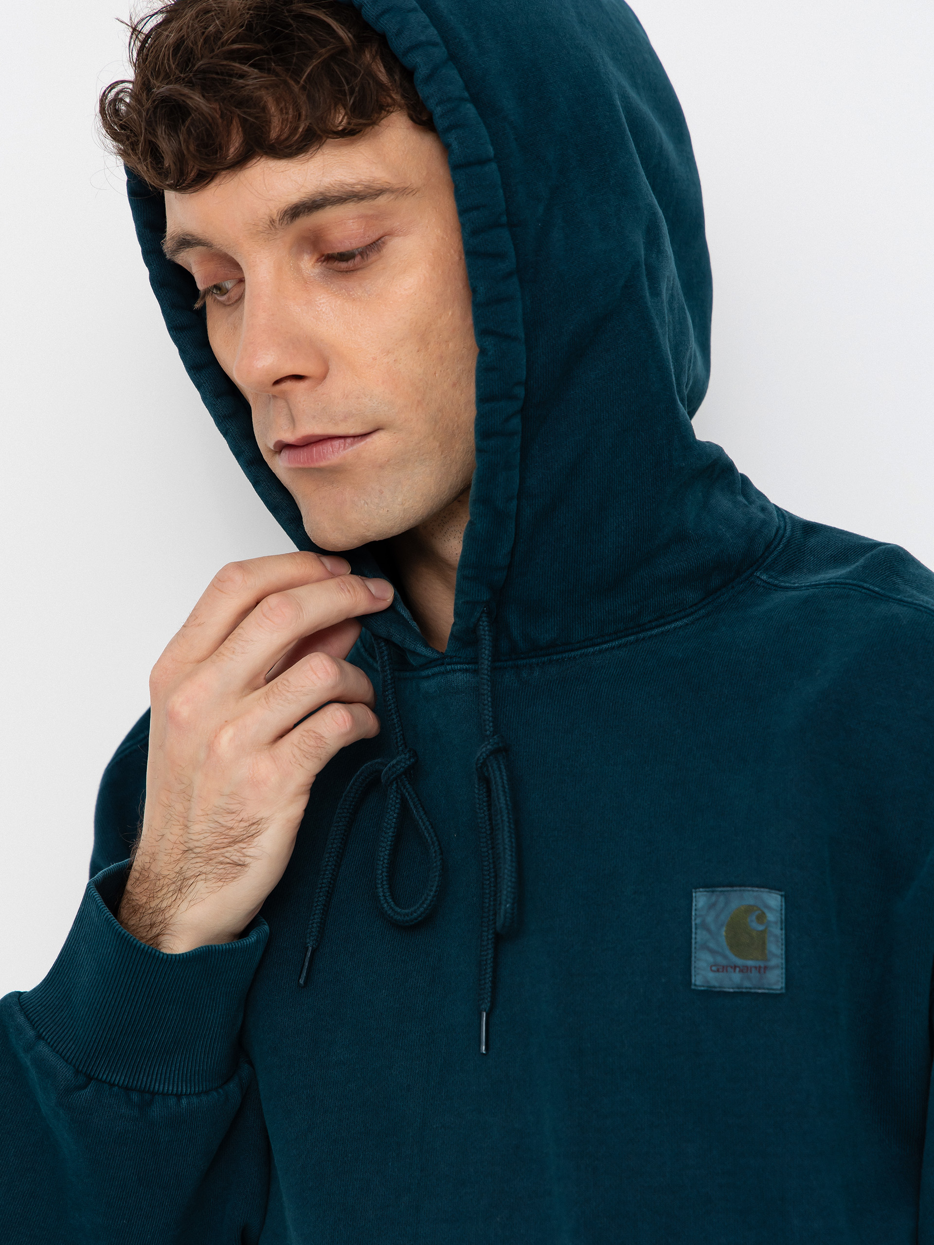 Суитшърт с качулка Carhartt WIP Vista HD (deep lagoon/garment dyed)