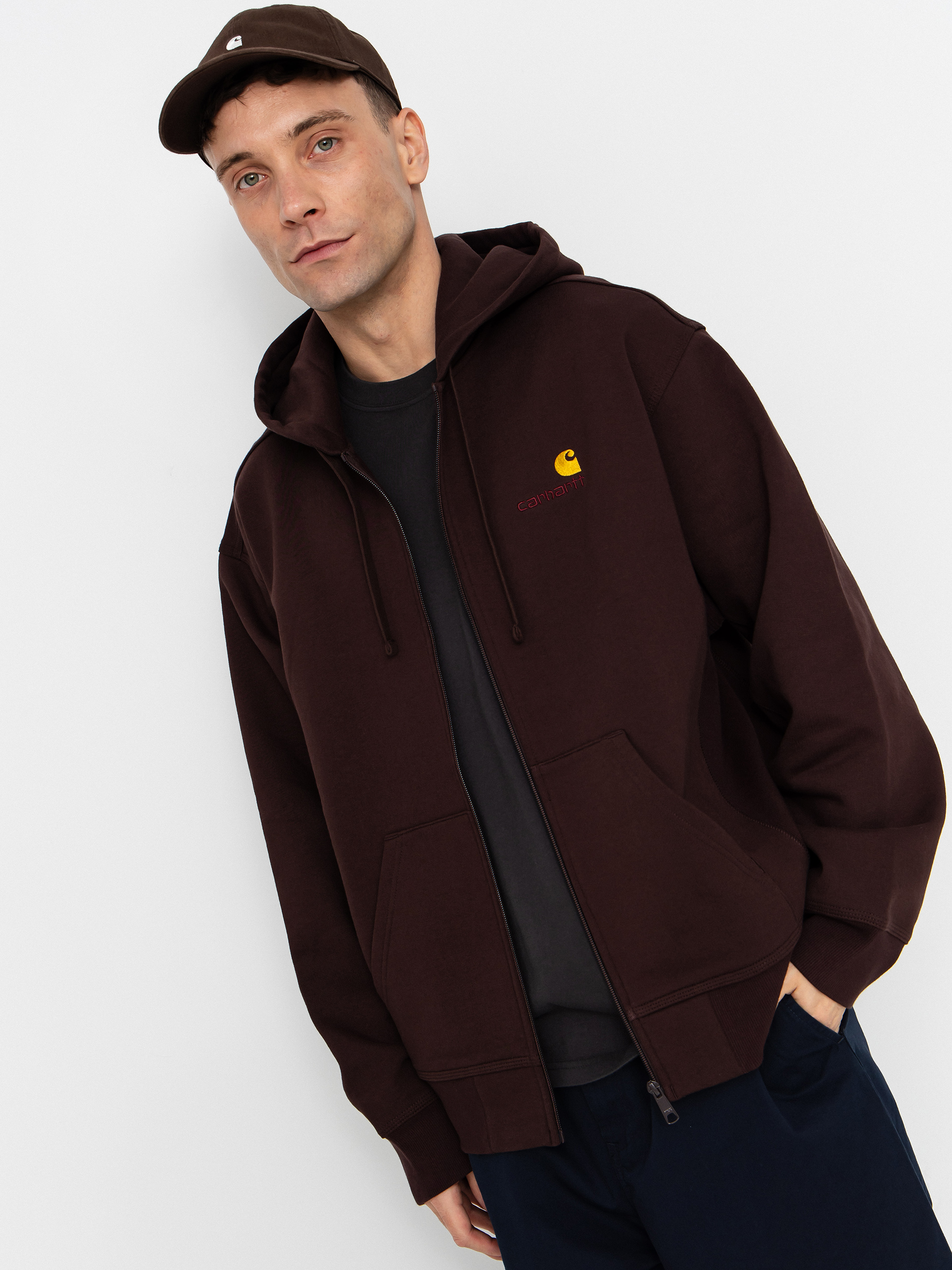 Суитшърт с качулка Carhartt WIP American Script ZHD (palisander)