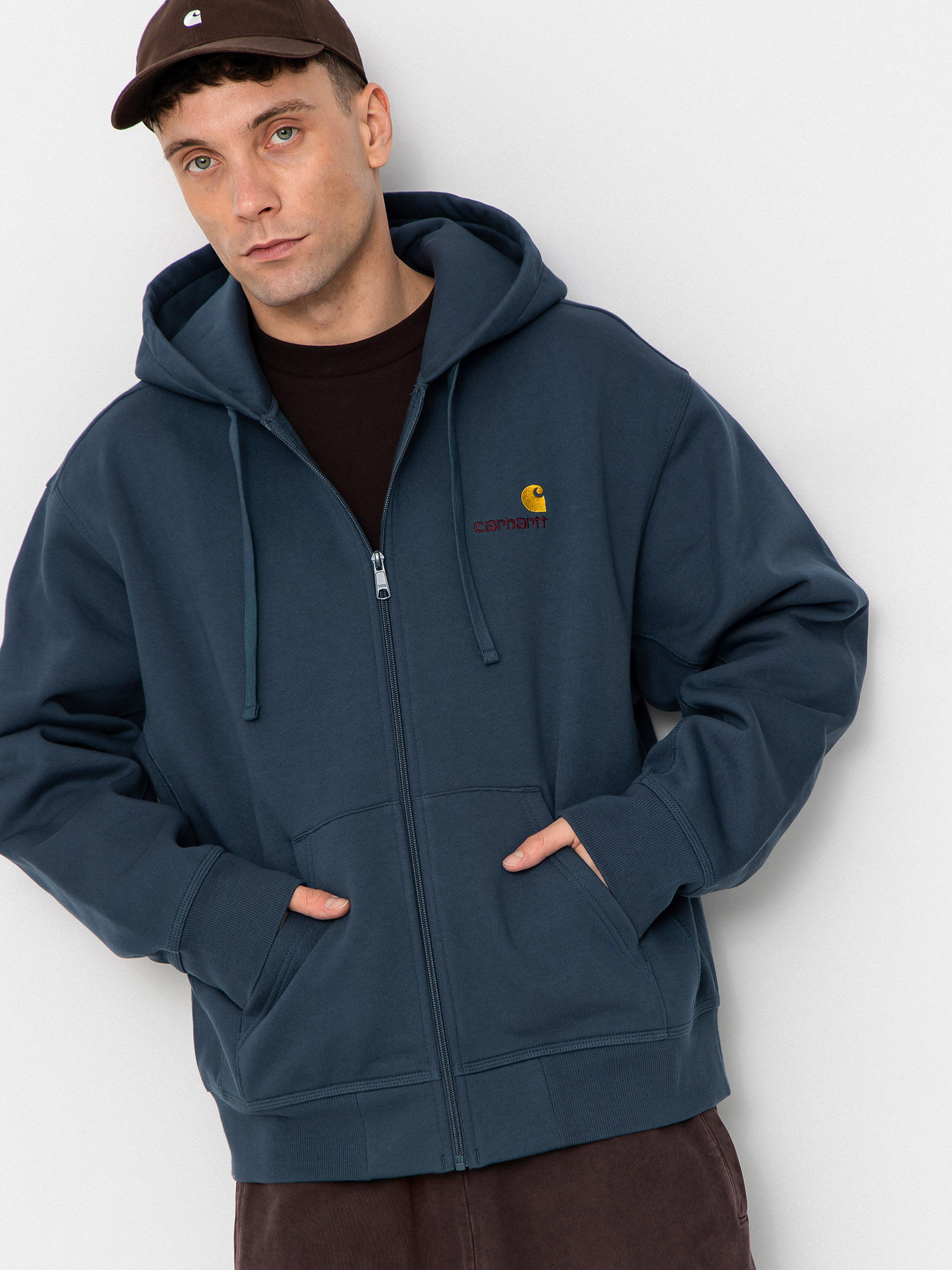 Суитшърт с качулка Carhartt WIP American Script ZHD (office blue)