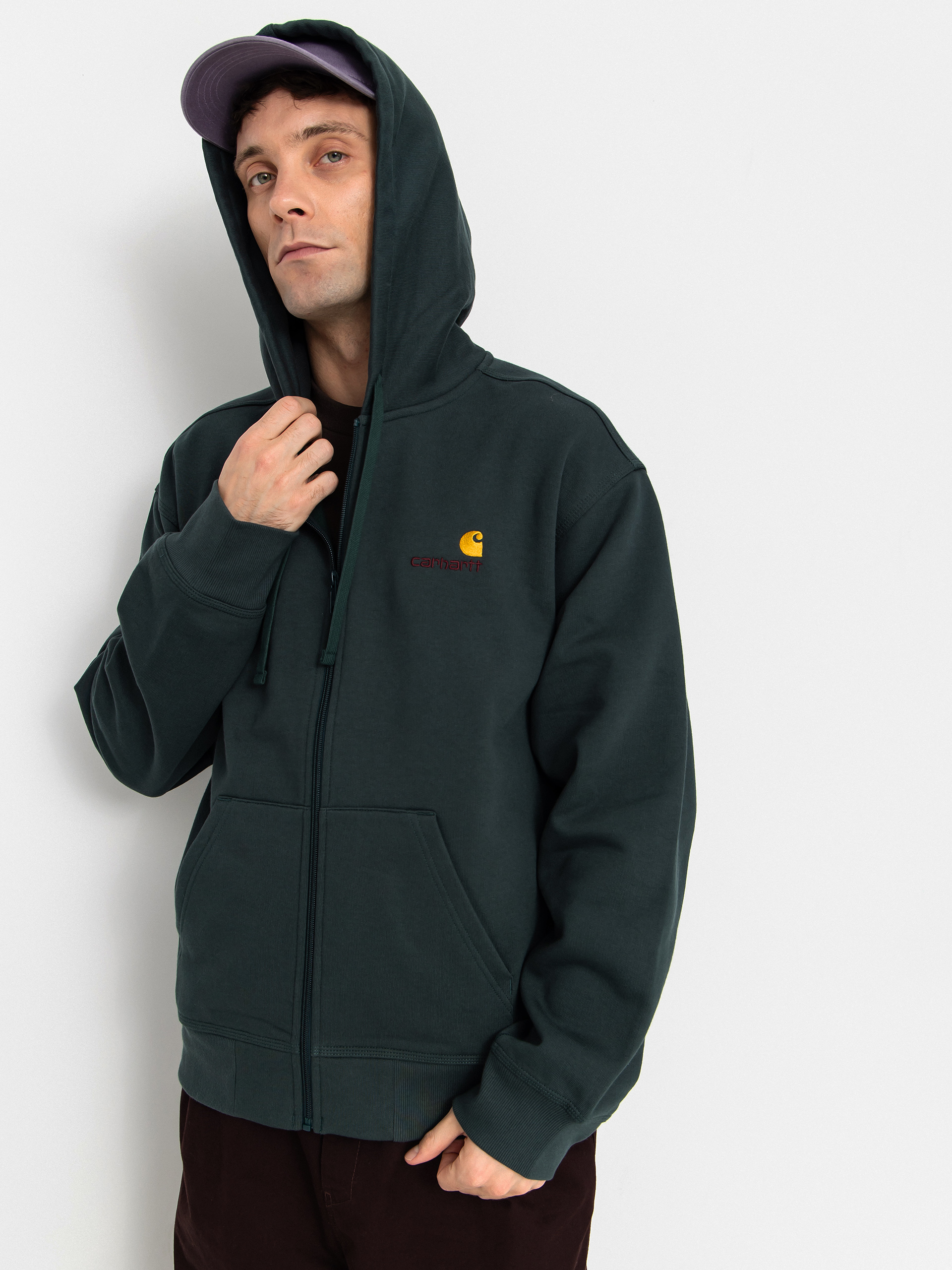 Суитшърт с качулка Carhartt WIP American Script ZHD (kale green)