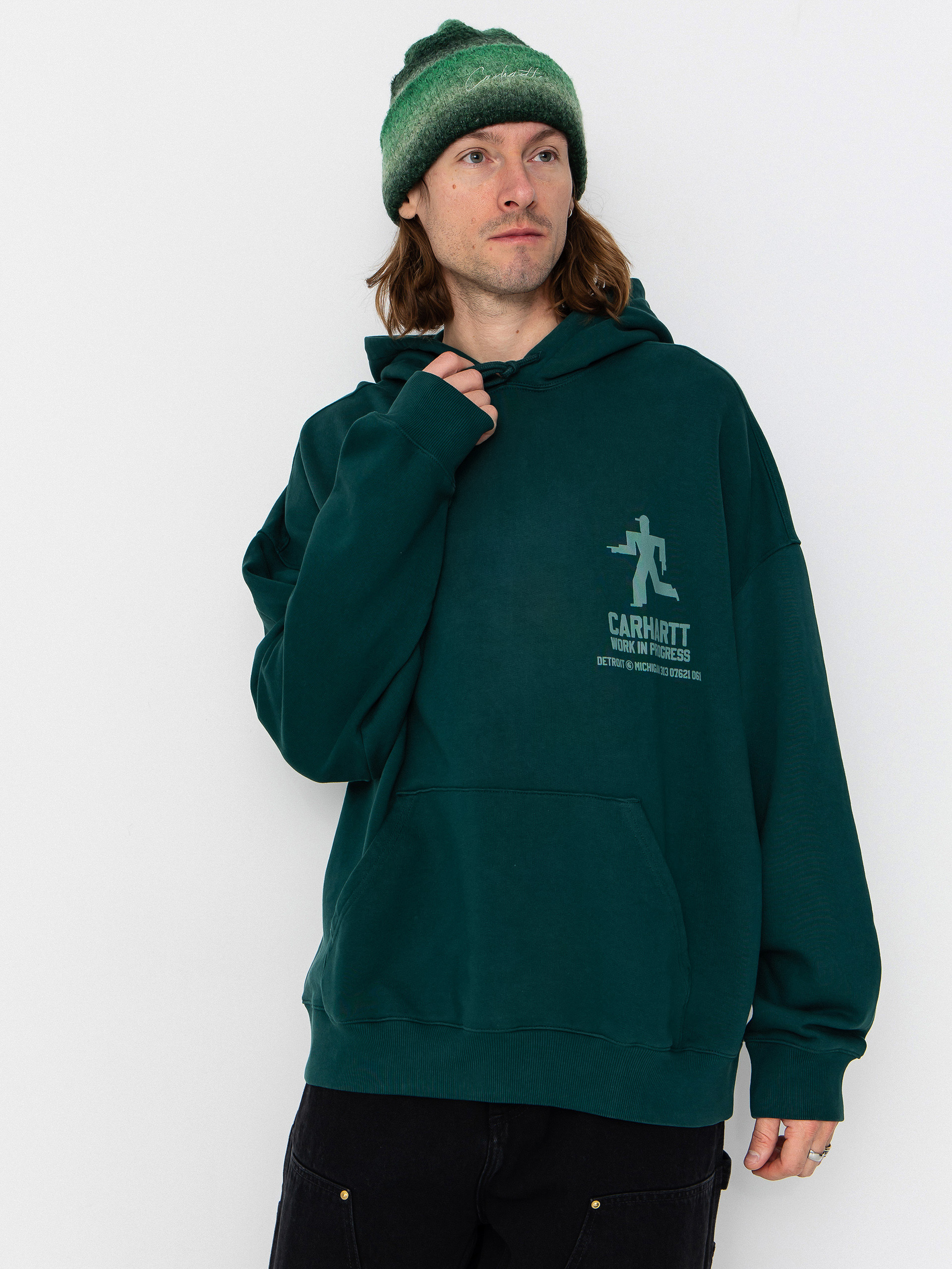 Суитшърт с качулка Carhartt WIP Distance HD (dark fir/stone dyed)