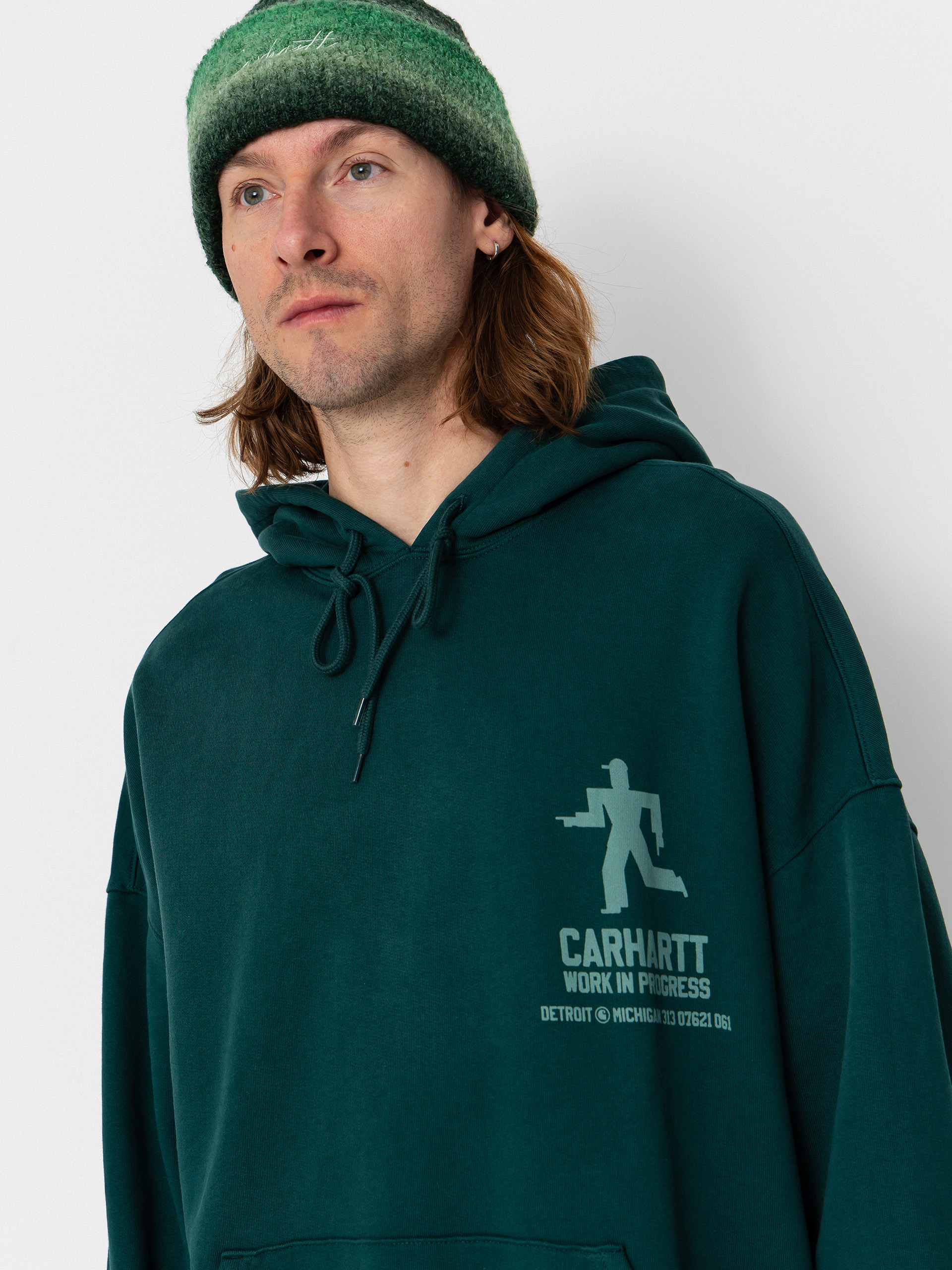Суитшърт с качулка Carhartt WIP Distance HD (dark fir/stone dyed)