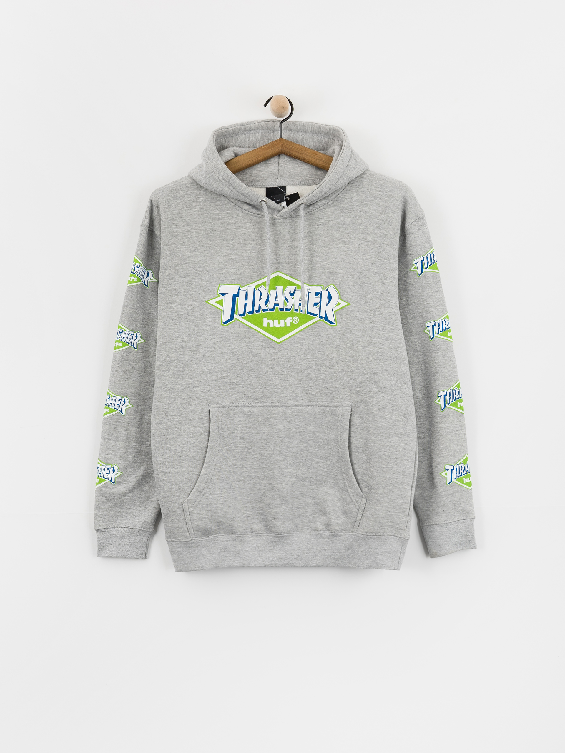 Суитшърт с качулка HUF X Thrasher Logo HD (heather grey)