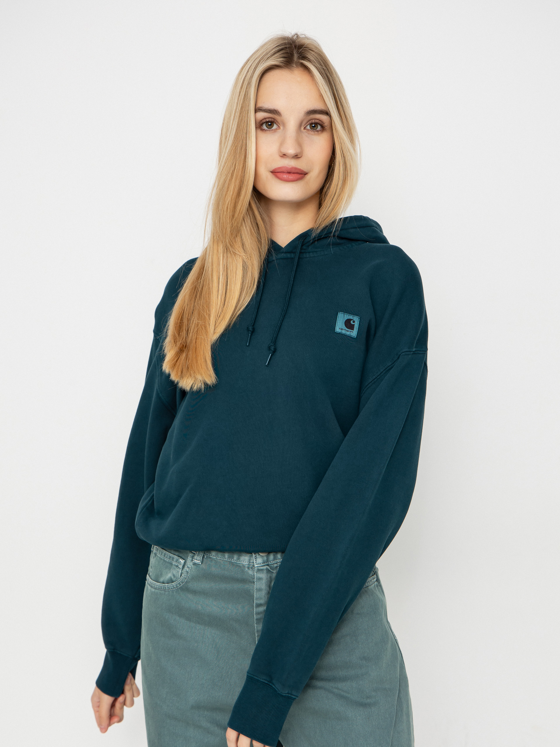 Суитшърт с качулка Carhartt WIP Nelson HD Wmn (deep lagoon/garment dyed)