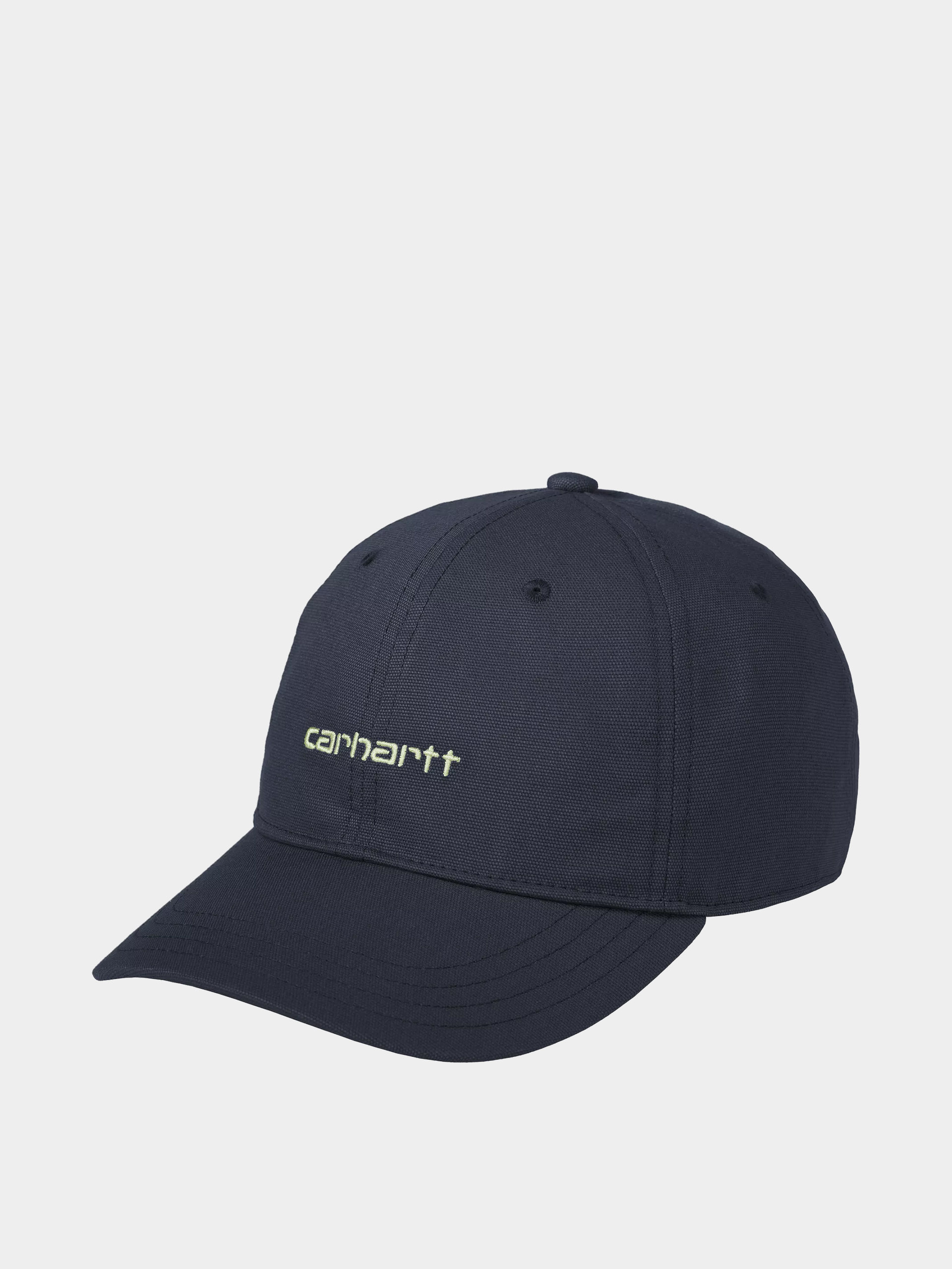Шапка с козирка Carhartt WIP Canvas Script (deep night/gentle green)