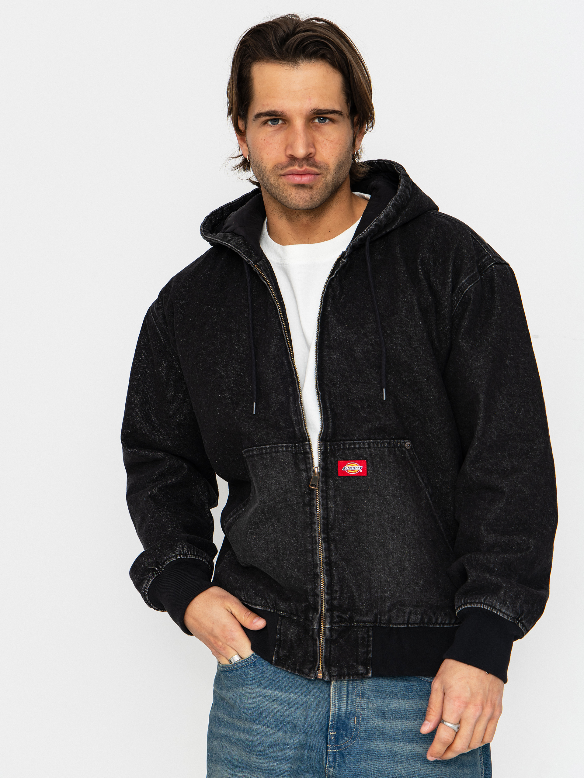 u042fu043au0435 Dickies Hilham Lined Denim Hooded Bomber (black wash faded)