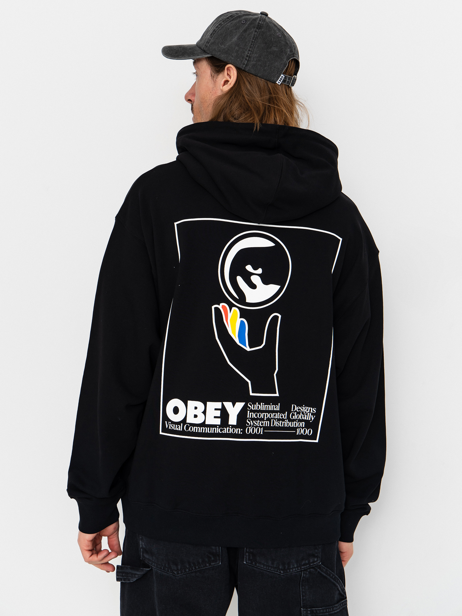 Суитшърт с качулка OBEY Global Systems HD (black)