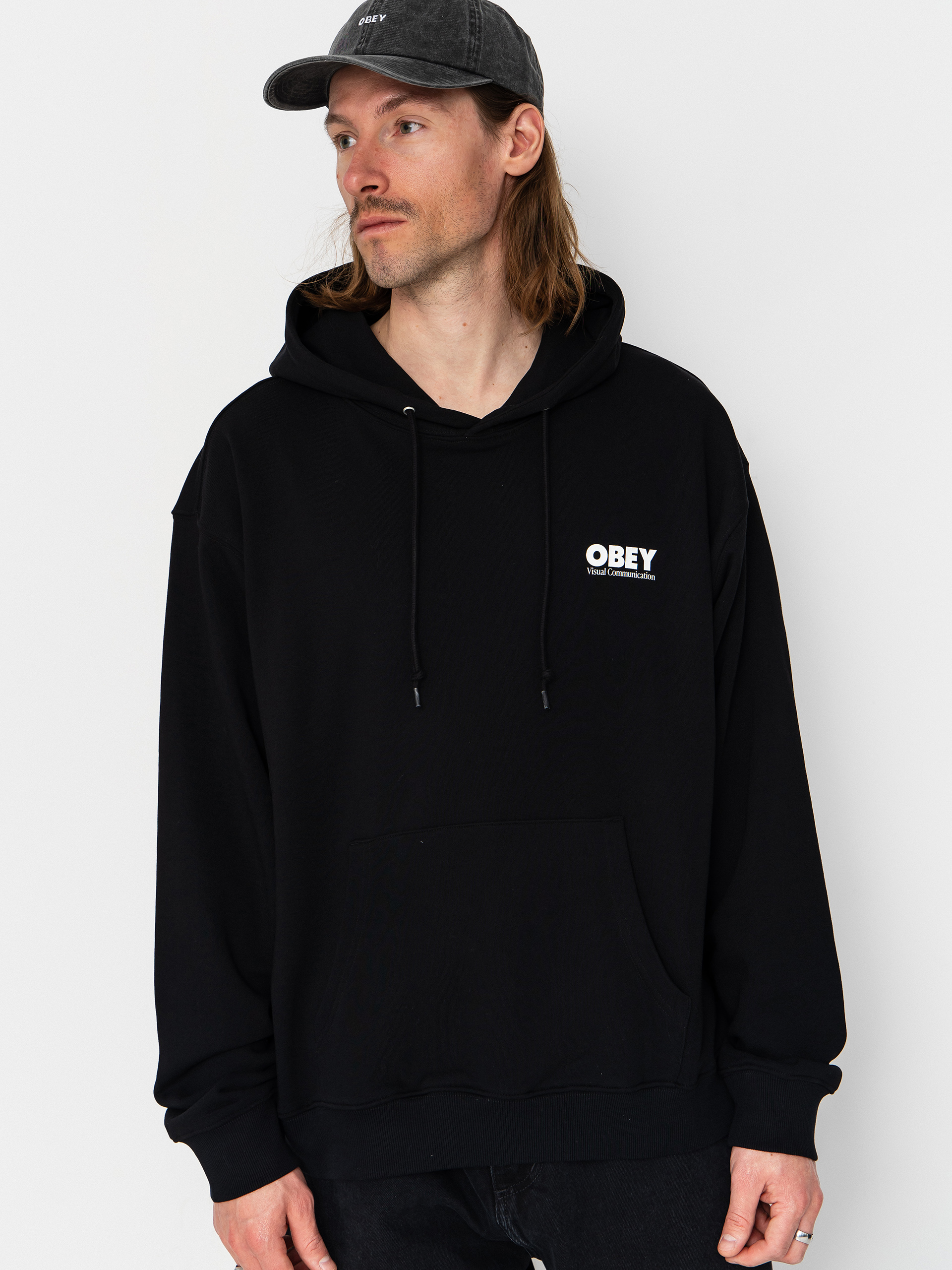 Суитшърт с качулка OBEY Global Systems HD (black)