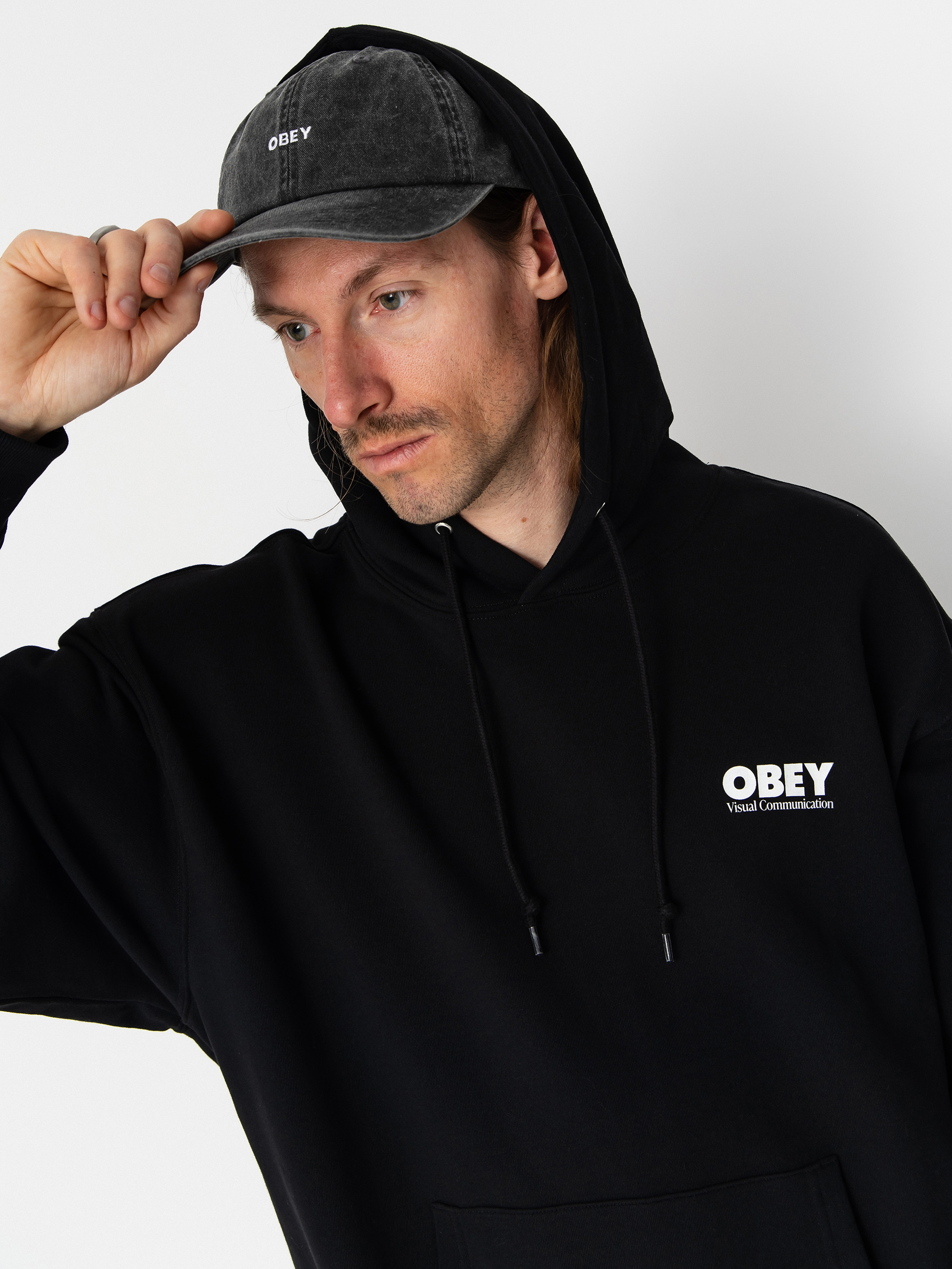 Суитшърт с качулка OBEY Global Systems HD (black)