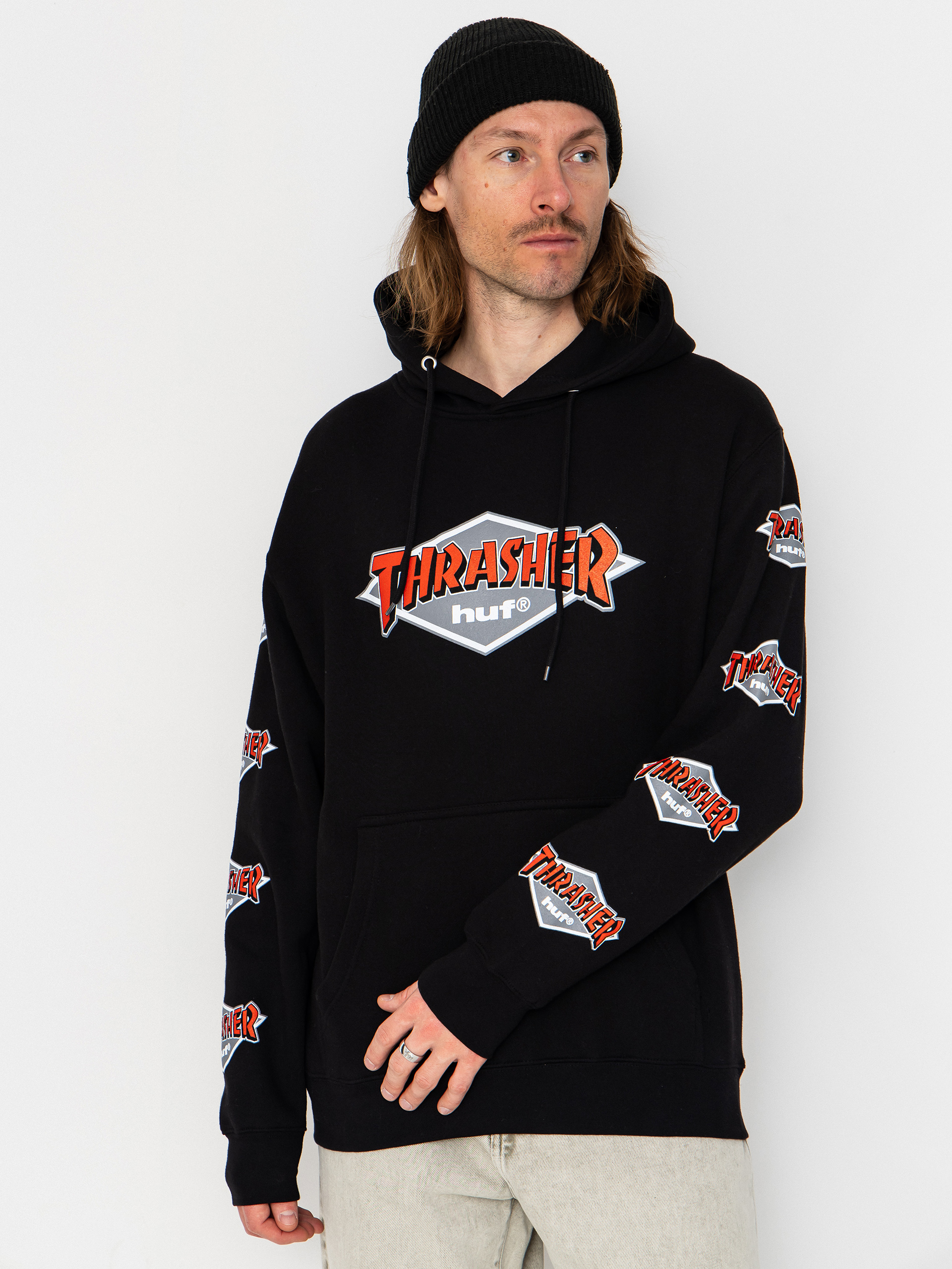 Суитшърт с качулка HUF X Thrasher Logo HD (black)