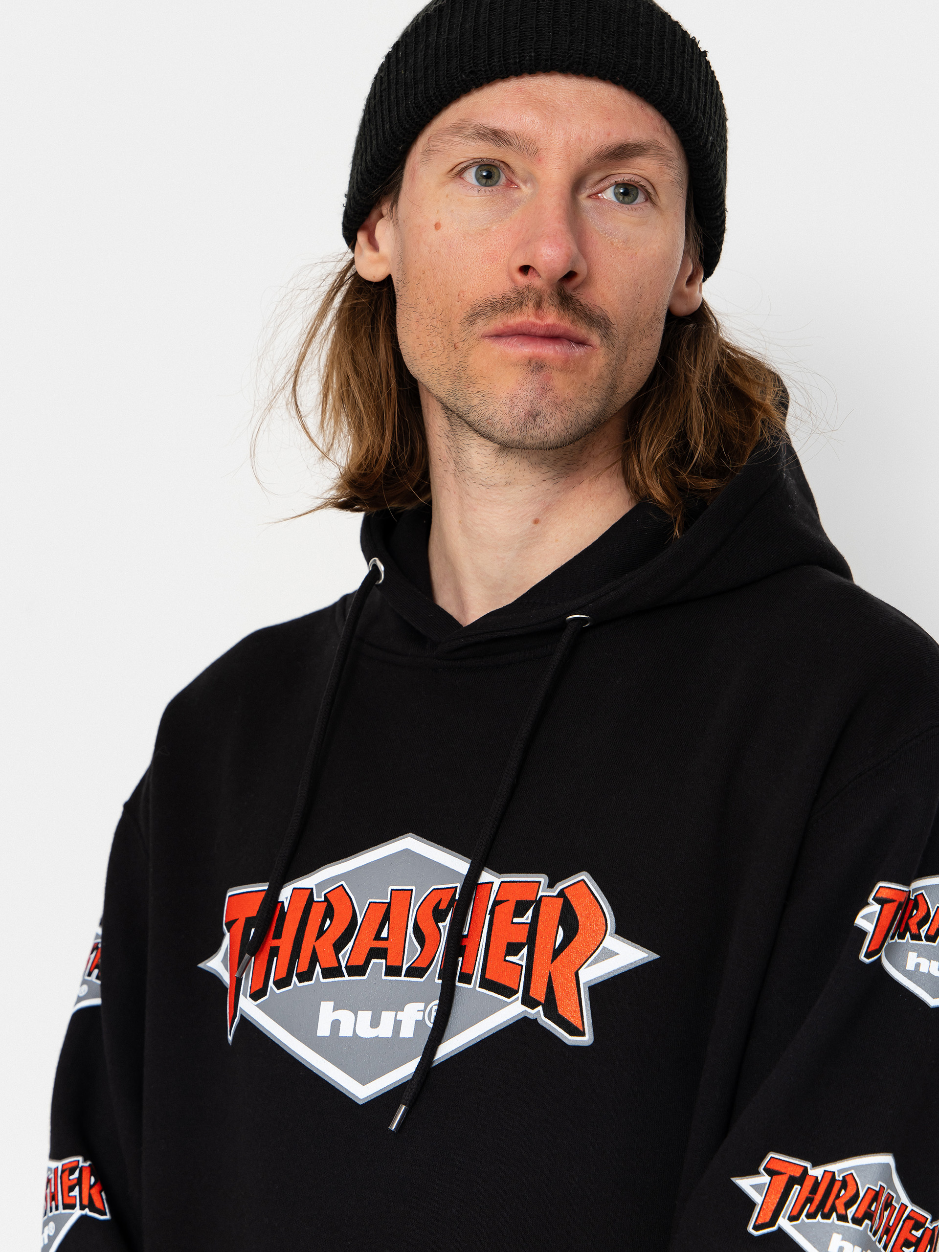 Суитшърт с качулка HUF X Thrasher Logo HD (black)