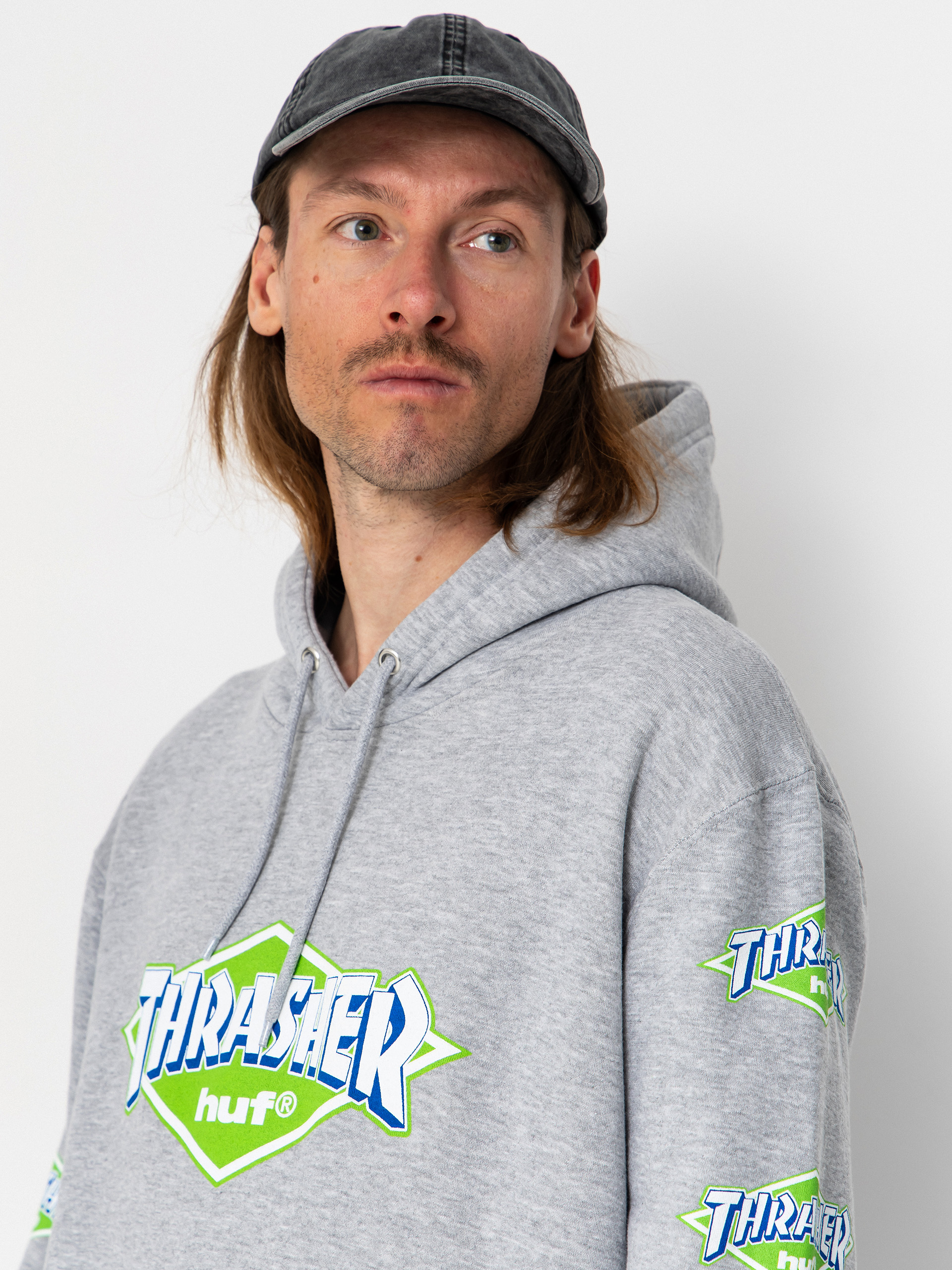 Суитшърт с качулка HUF X Thrasher Logo HD (heather grey)