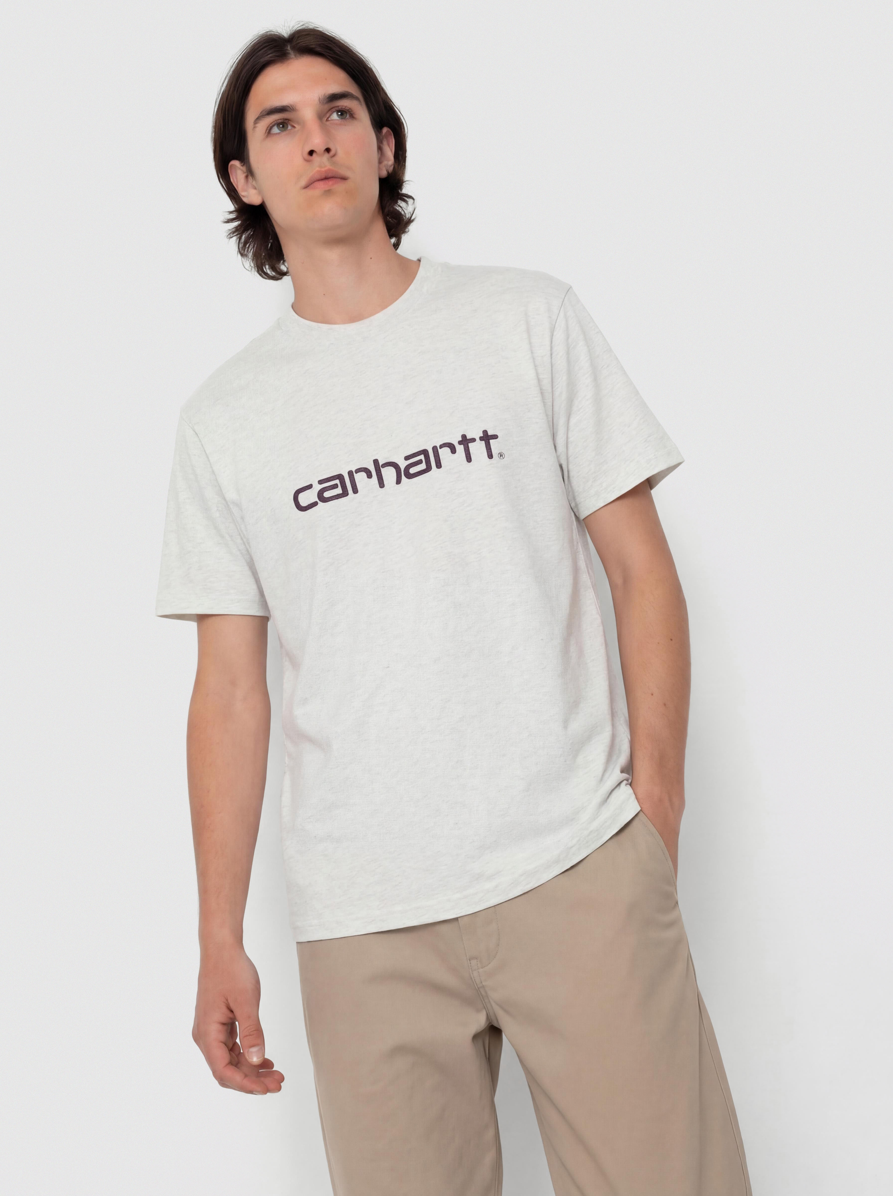 Тениска Carhartt WIP Script (ash heather/cozy purple)