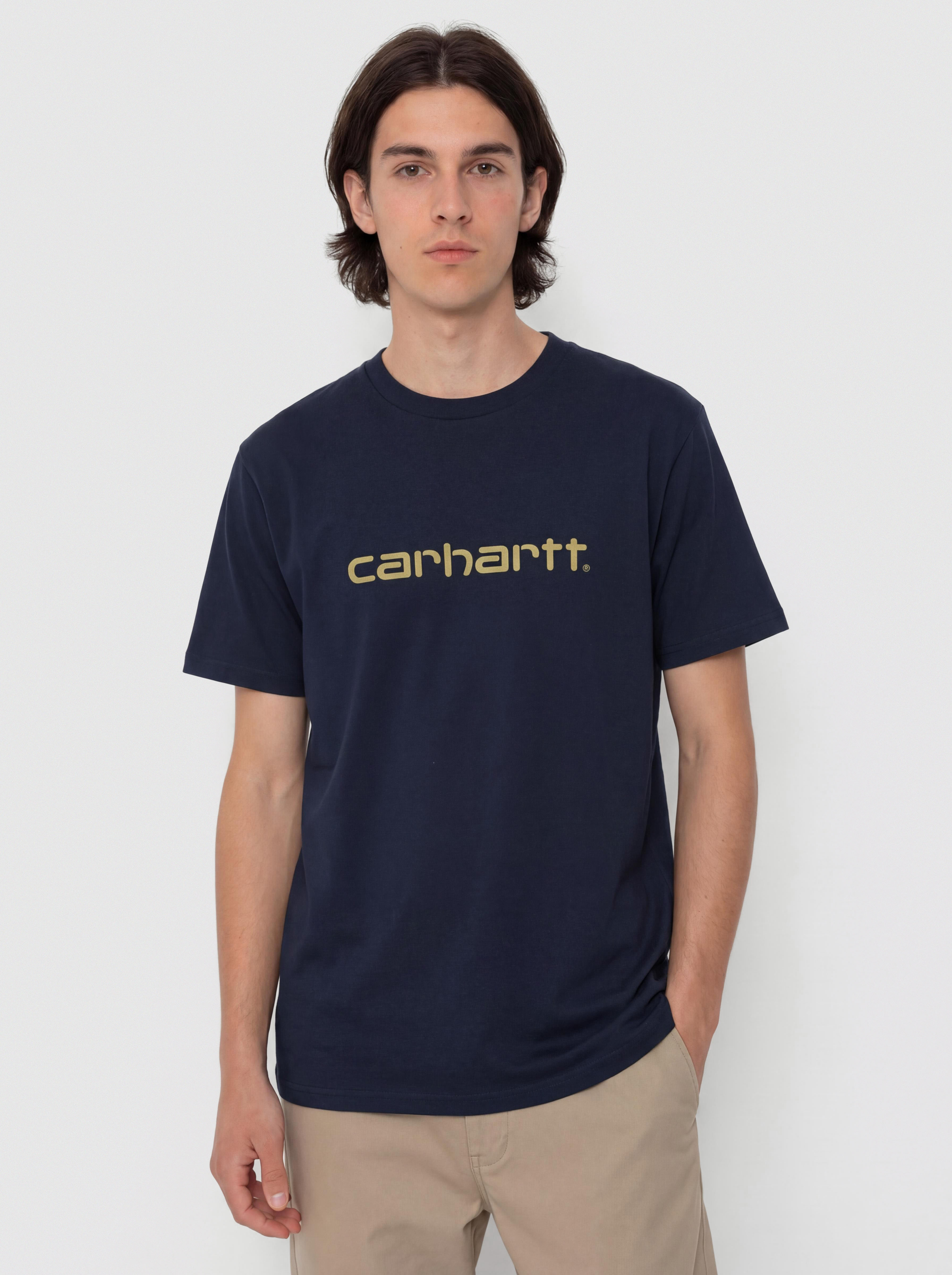 Тениска Carhartt WIP Script (deep night/gentle green)
