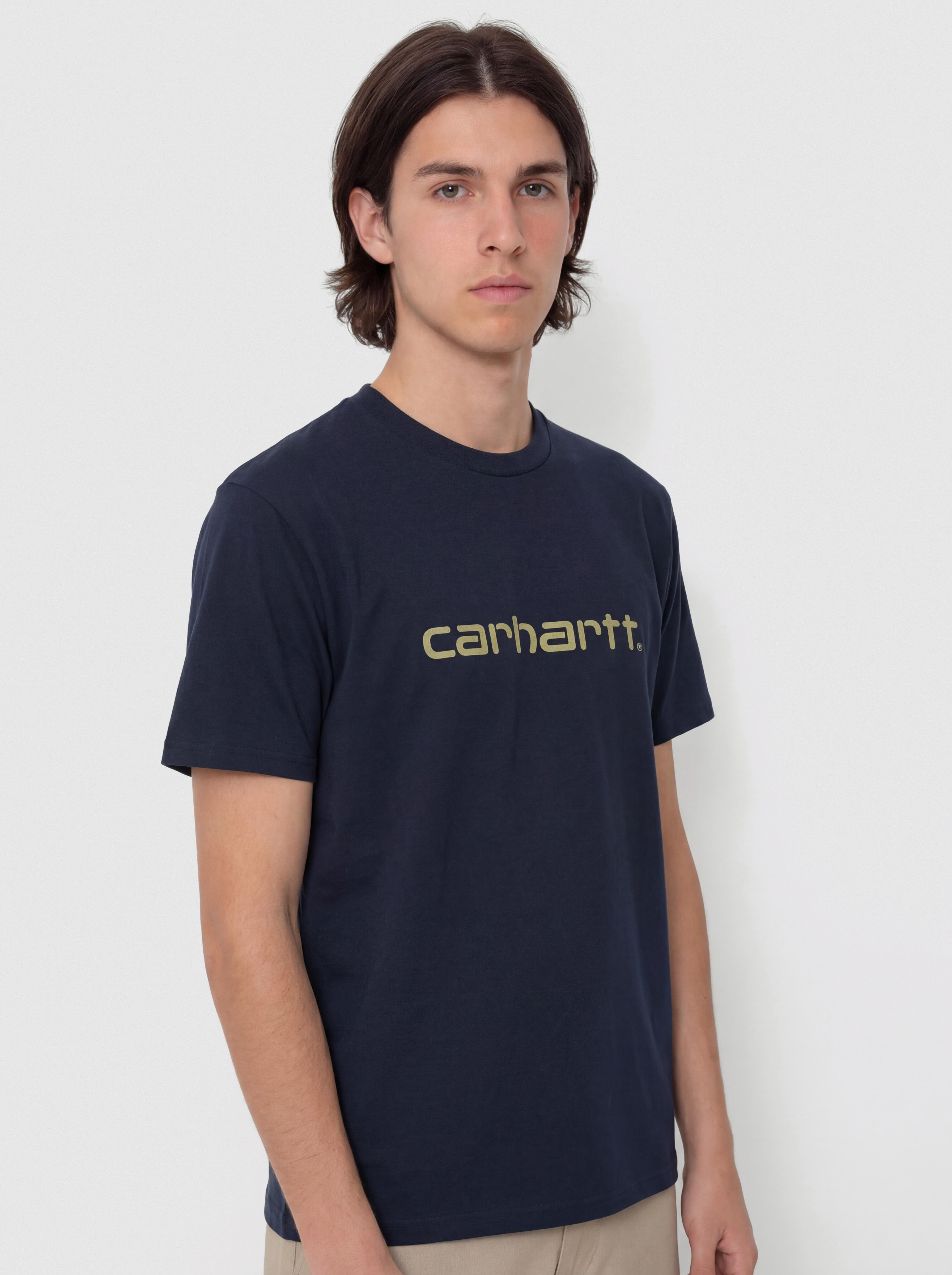 Тениска Carhartt WIP Script (deep night/gentle green)