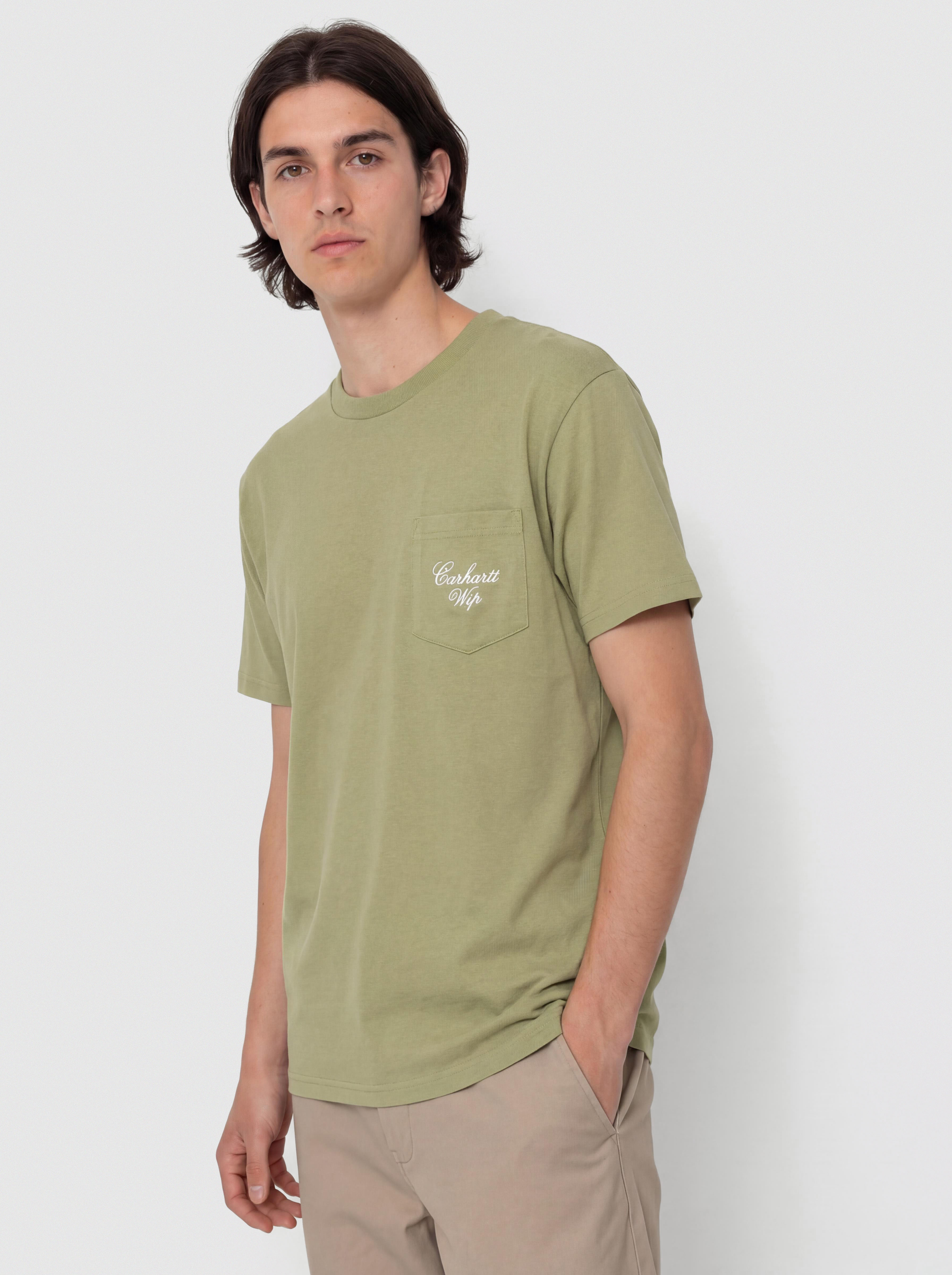Тениска Carhartt WIP Longhand Pocket (gentle green/white)