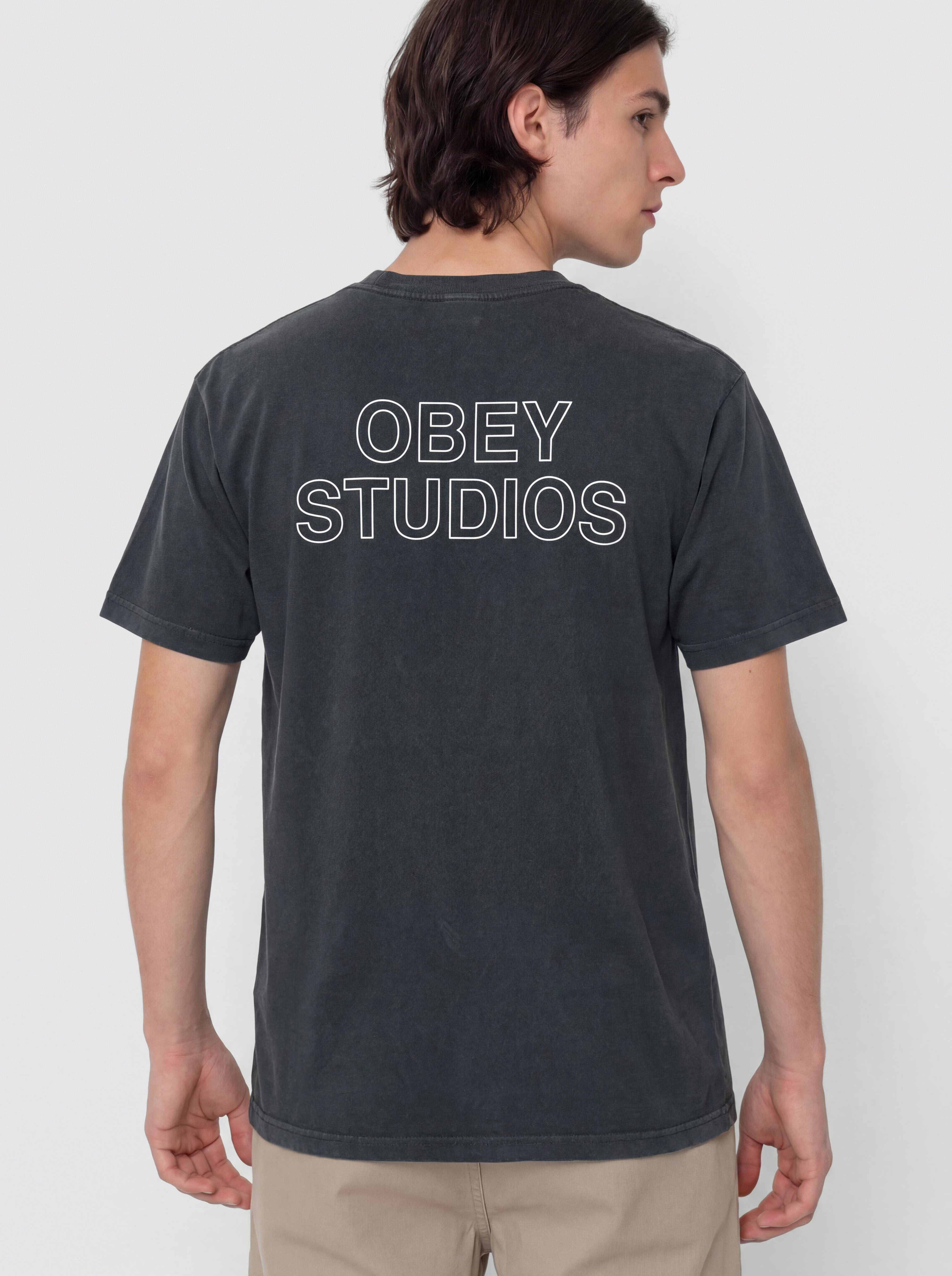 Тениска OBEY Obey Studios Outline (pigment true vintage black)