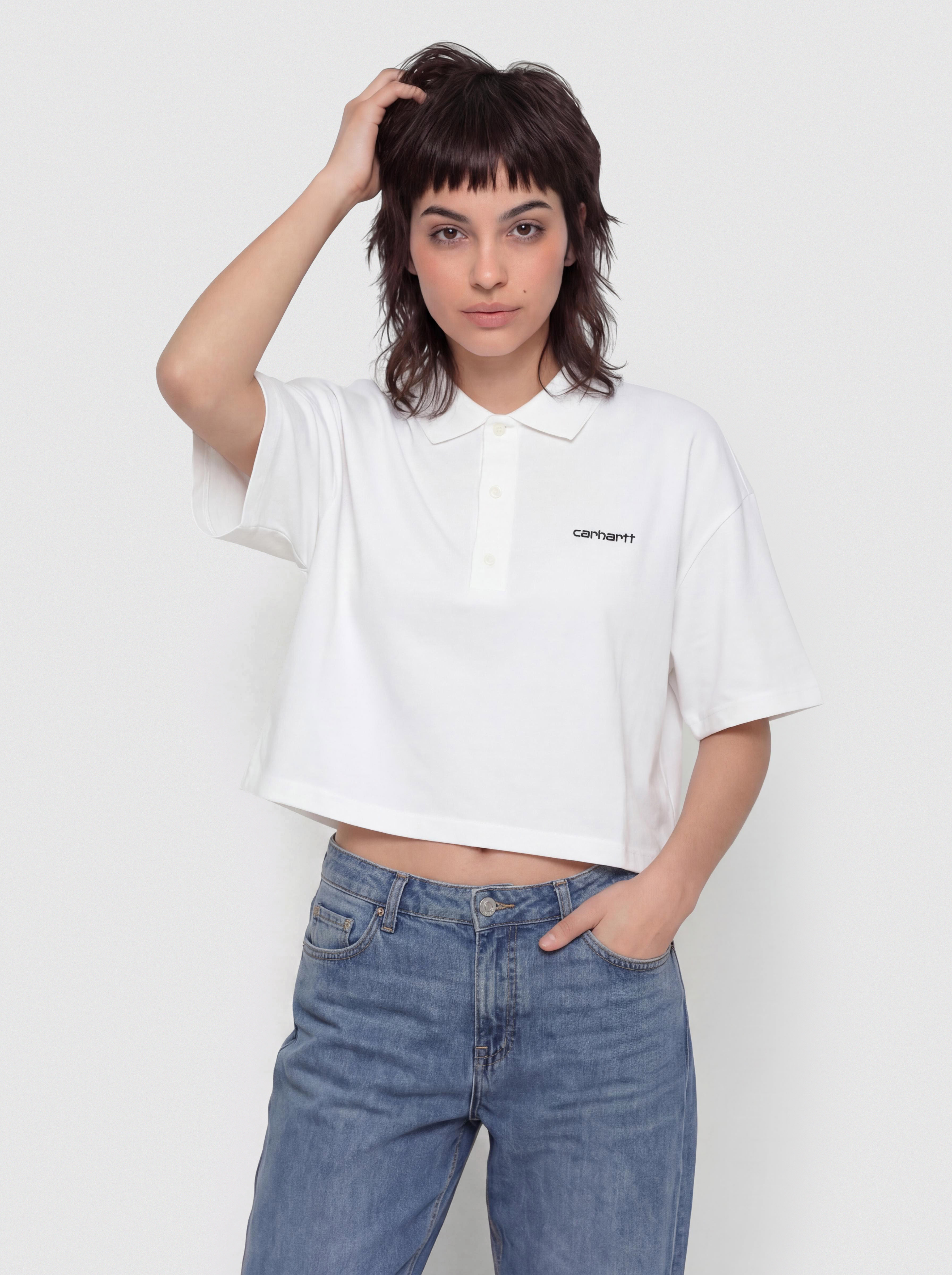 u0422u0435u043du0438u0441u043au0430 Carhartt WIP Script Polo Wmn (white/black)