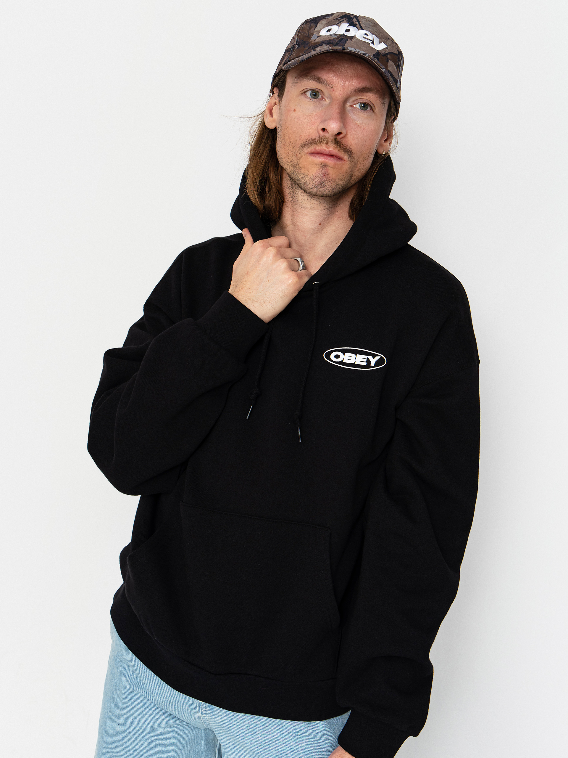 Суитшърт с качулка OBEY Oval Cities HD (black)