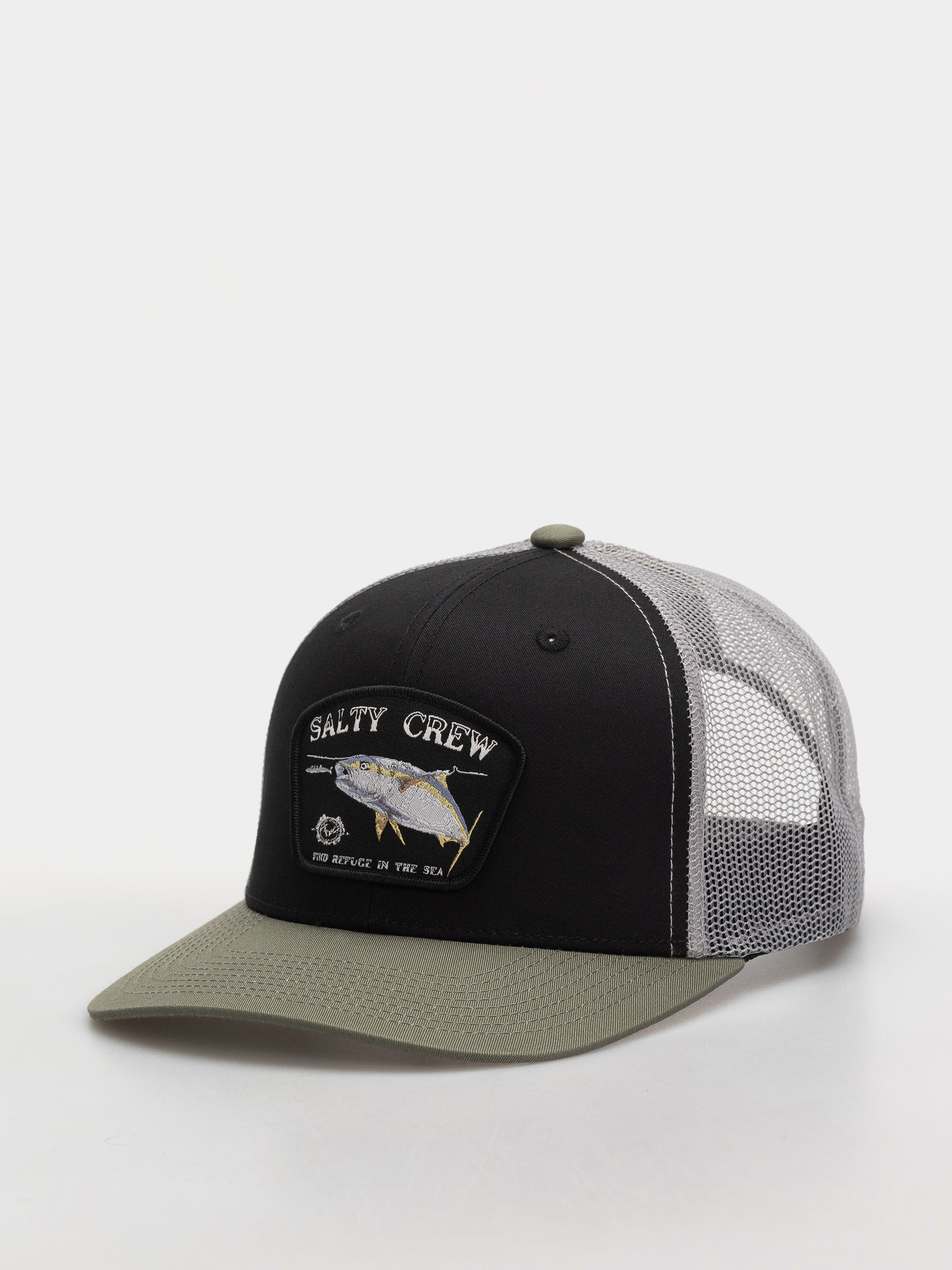 u0428u0430u043fu043au0430 u0441 u043au043eu0437u0438u0440u043au0430 Salty Crew Surface Retro Trucker (black/olive)