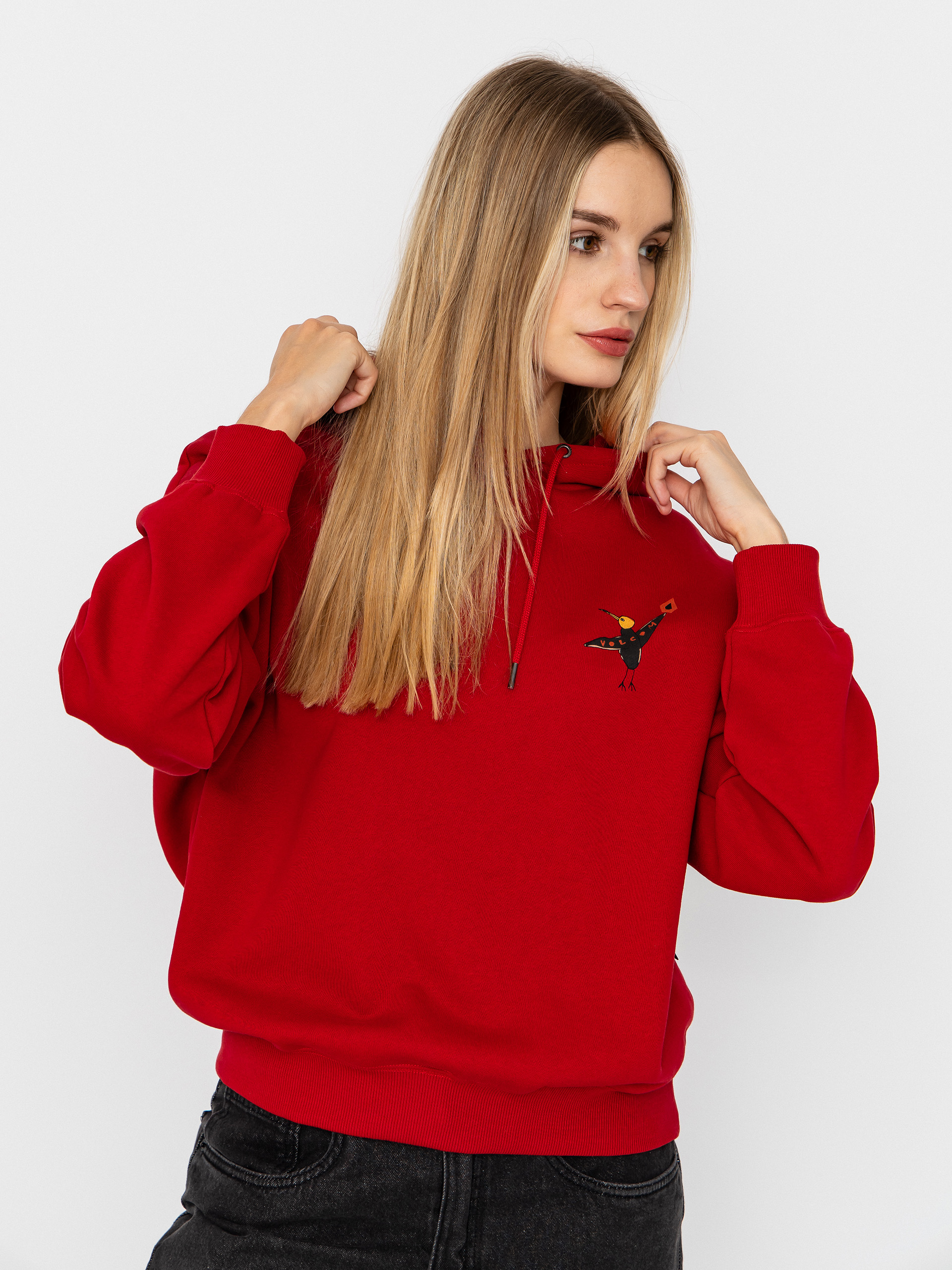 Суитшърт с качулка Volcom Moove On HD Wmn (deep red)