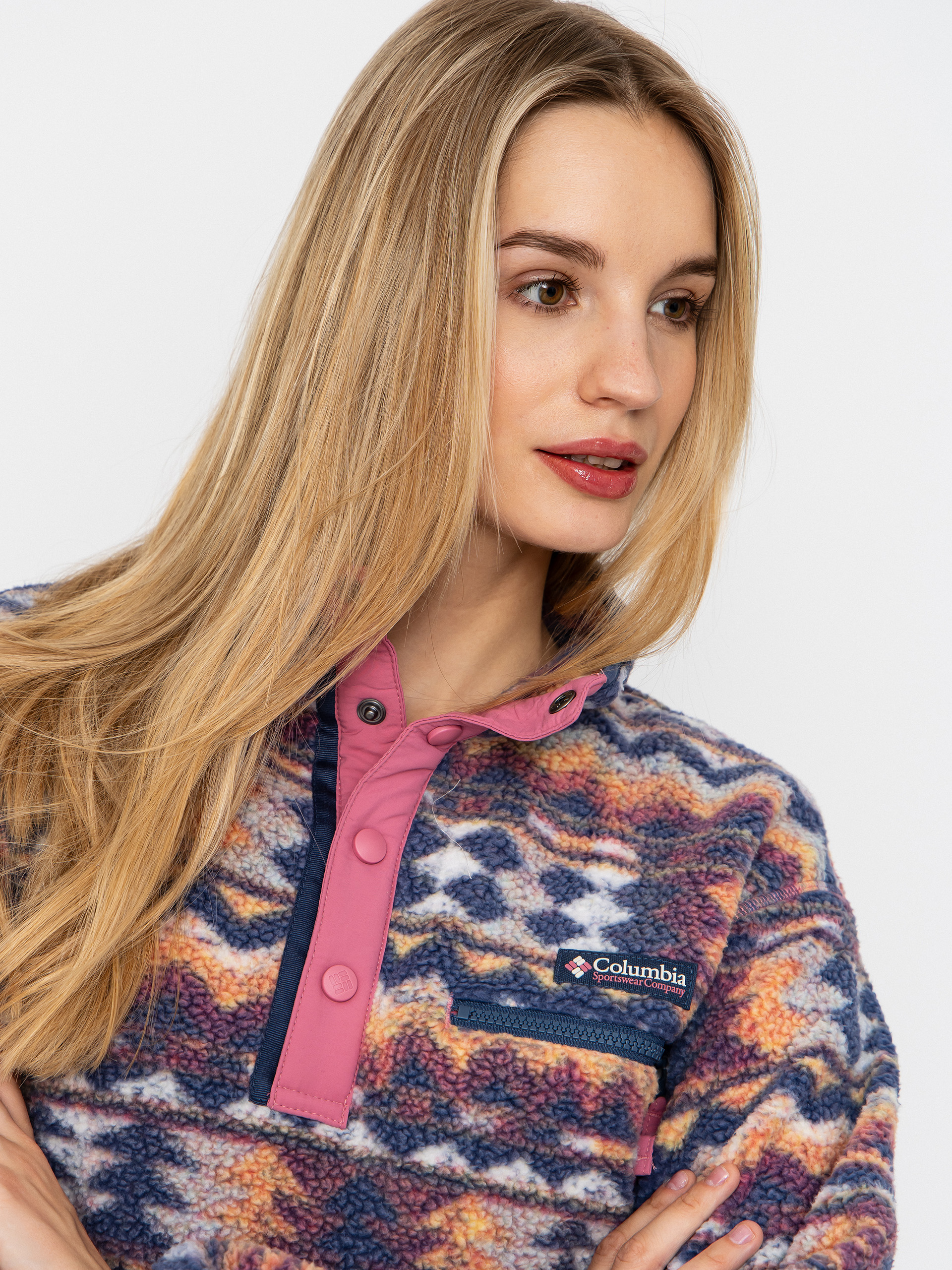 Дамски Поларени суитшърт Columbia Helvetia II Printed Cropped Half Snap (sea salt/retrotree)