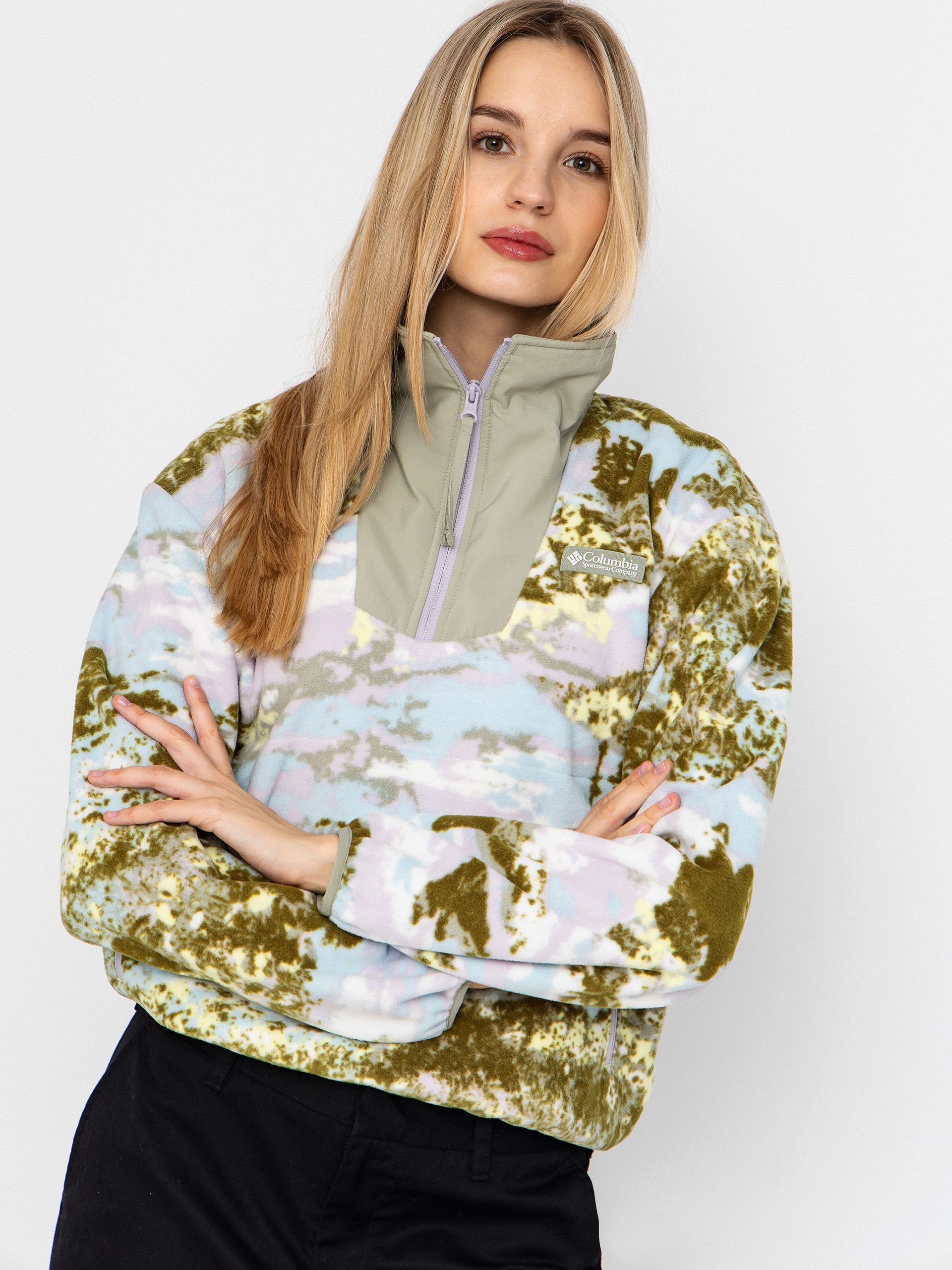 Поларени суитшърт Columbia Sequoia Grove Printed Half Zip Wmn (citron haze/fieldaze)