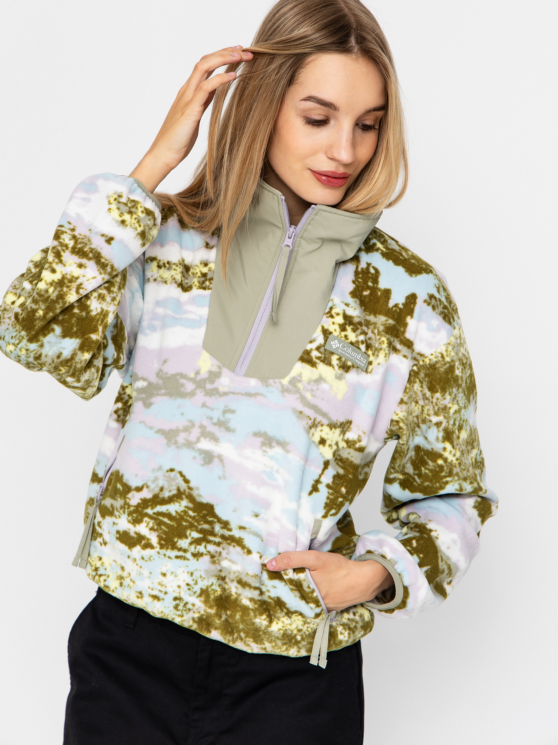 Дамски Поларени суитшърт Columbia Sequoia Grove Printed Half Zip (citron haze/fieldaze)