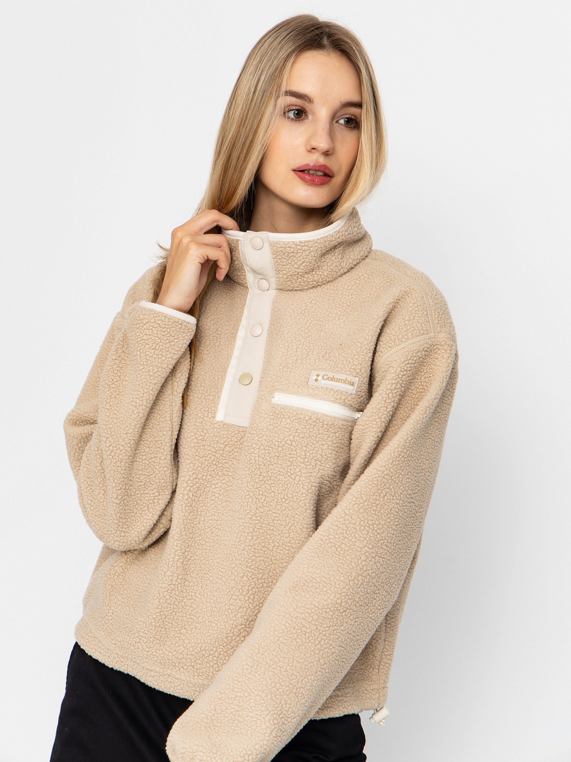 Поларени суитшърт Columbia Helvetia II Cropped Half Snap Wmn (ancient fossil/dark stone/chalk)