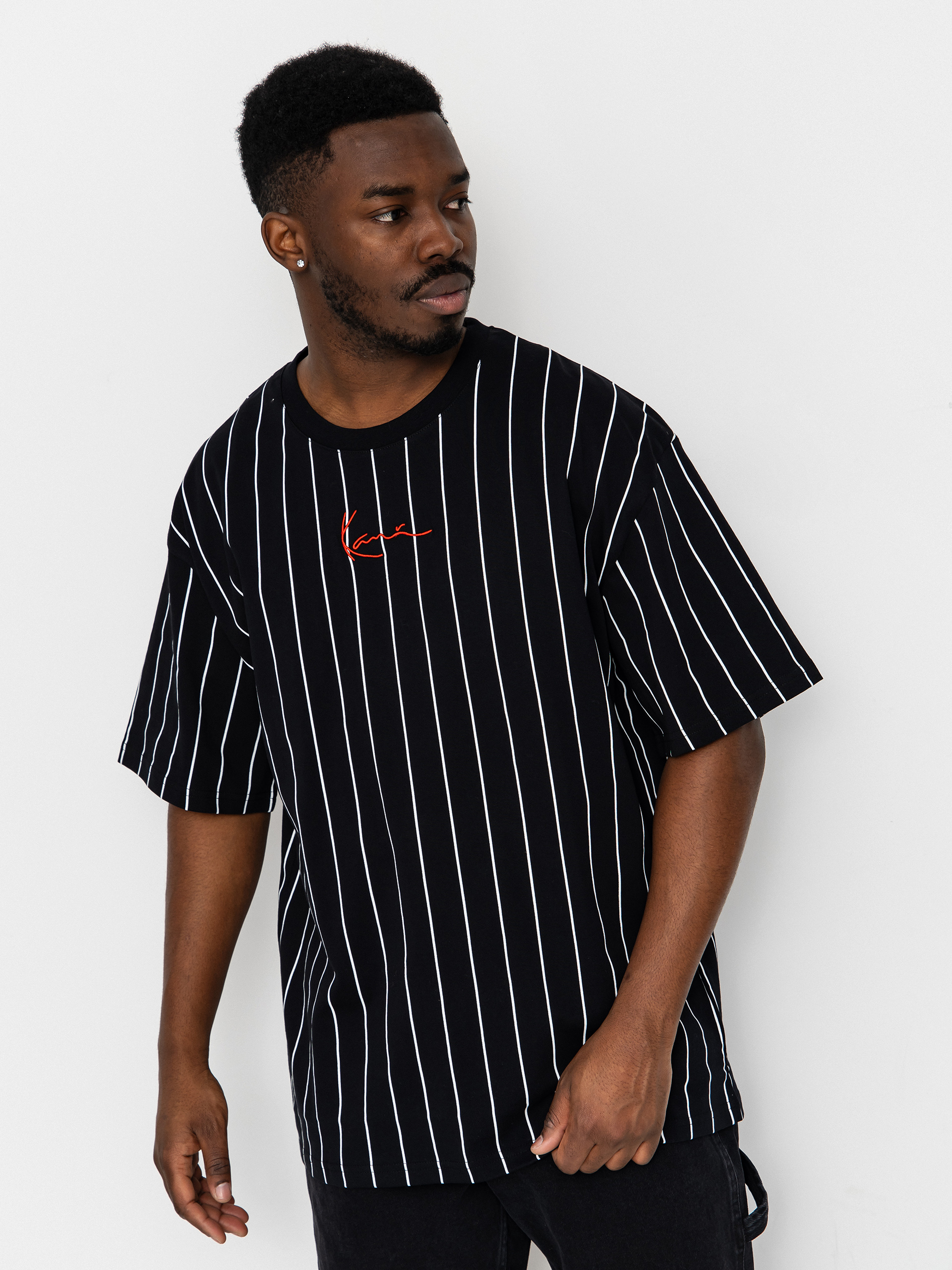 Тениска Karl Kani Small Signature Pinstripe (black/white)