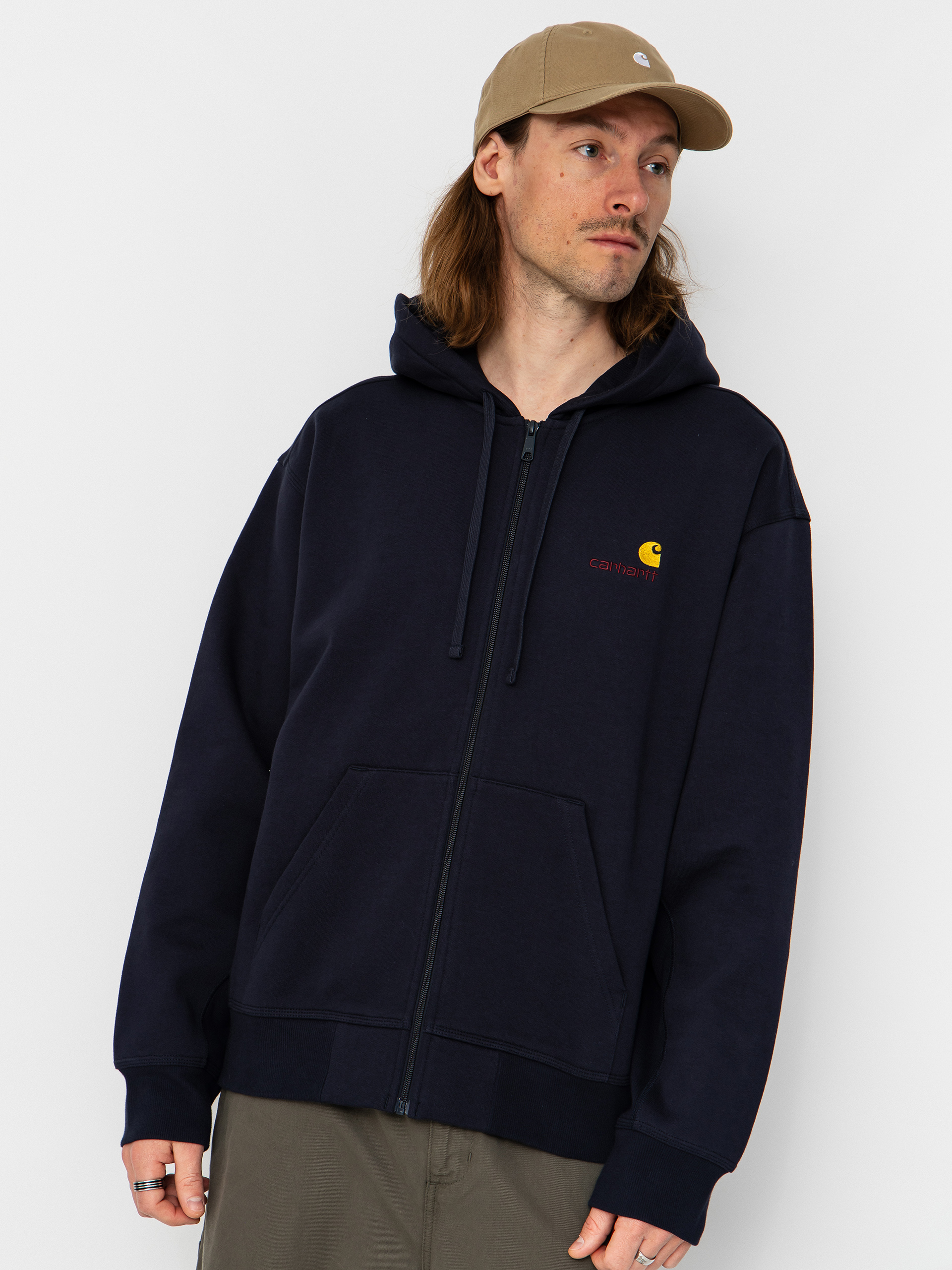 Суитшърт с качулка Carhartt WIP American Script ZHD (deep night)
