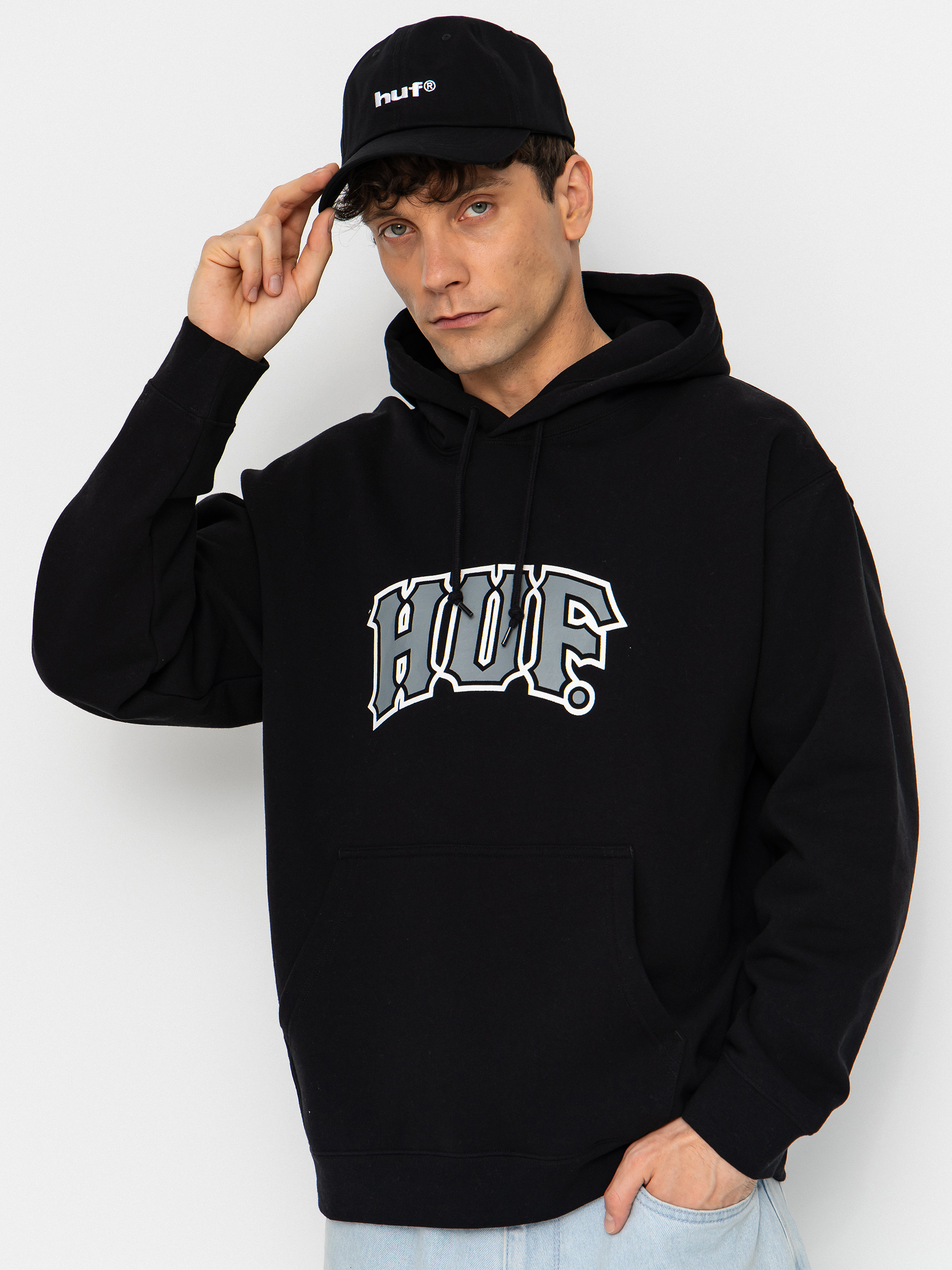 Суитшърт с качулка HUF Classic Arch HD (black)