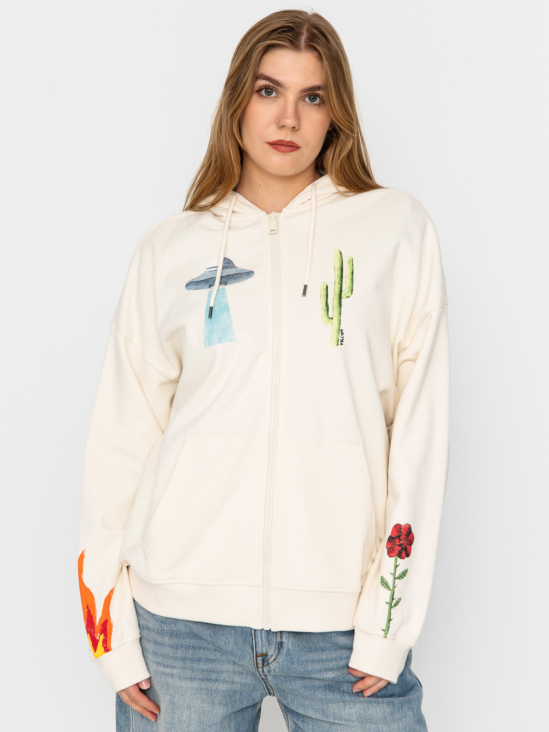 Суитшърт с качулка Volcom Fa Mickey Mason ZHD Wmn (off white)