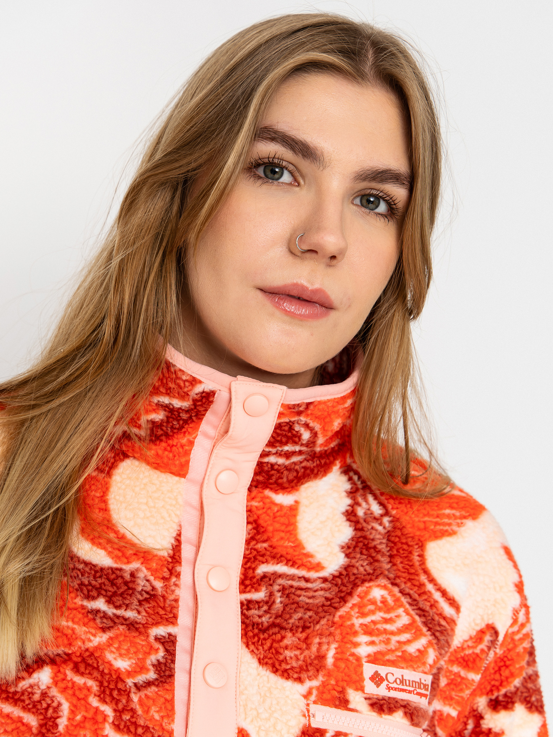Дамски Поларени суитшърт Columbia Helvetia II Printed Cropped Half Snap (poppy red/sunscape)